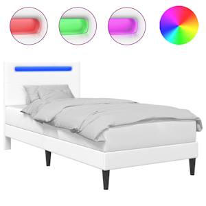 vidaXL Voodi raam LED-ribadega peaga Valge 90 x 190 cm Kunstnahk
