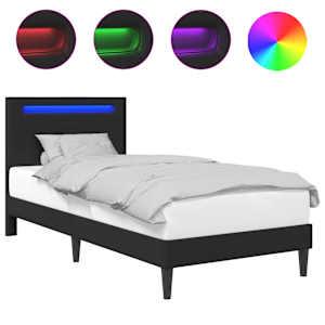 vidaXL Voodi raam LED-ribadega peaga Must 90 x 200 cm Kunstnahk