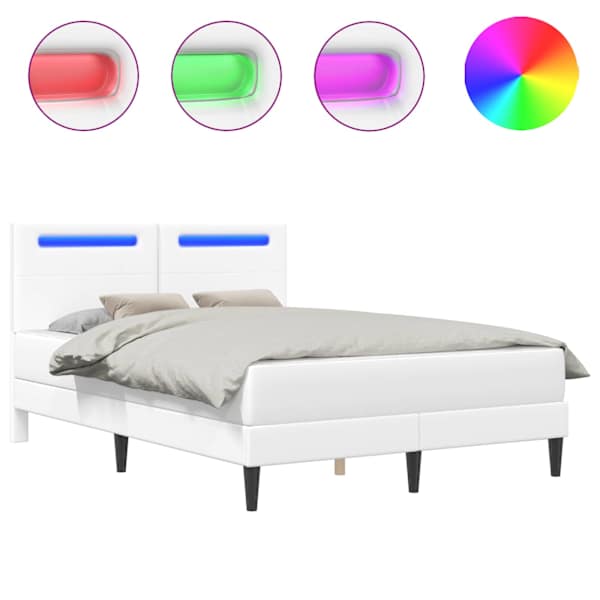 vidaXL Voodi raam LED-ribadega peaga Valge 120 x 190 cm Kunstnahk