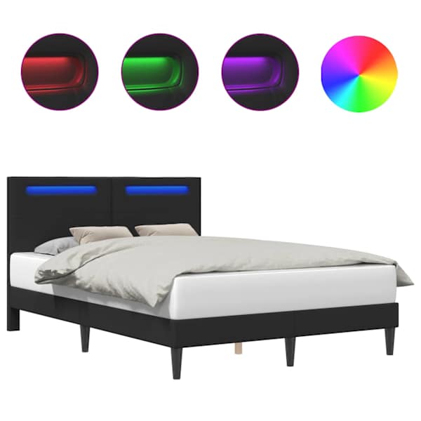 vidaXL Voodi raam LED-ribadega peaga Must 120 x 200 cm Kunstnahk
