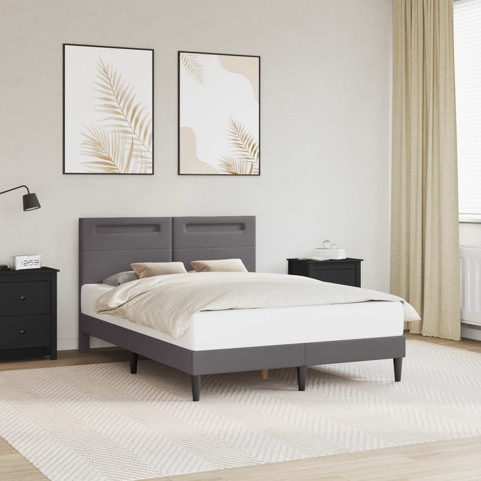 vidaXL Cadru de pat cu benzi LED Gri 140 x 190 cm Piele artificială