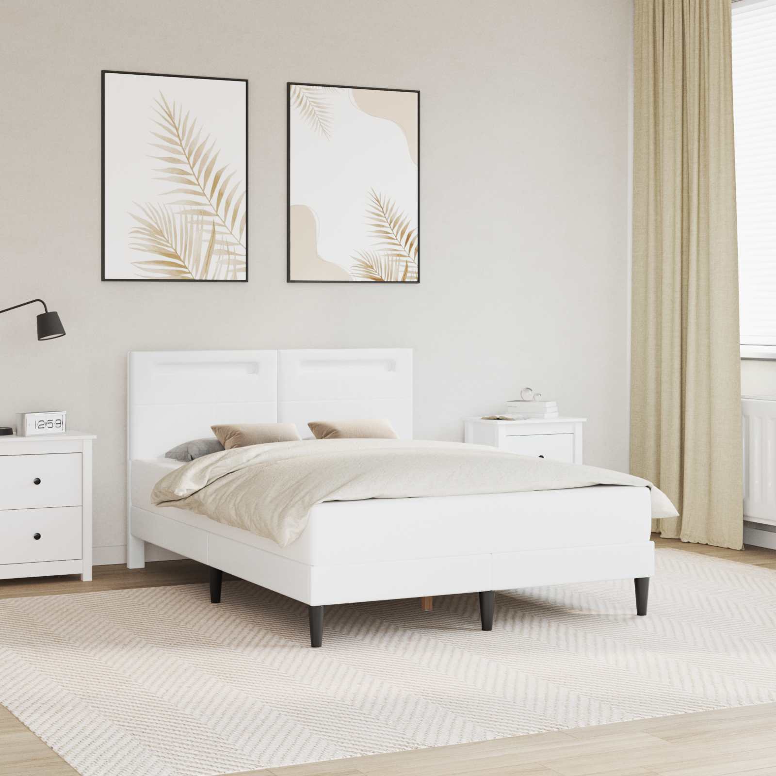 vidaXL Cadru de pat cu benzi LED Alb 140 x 190 cm Piele artificială