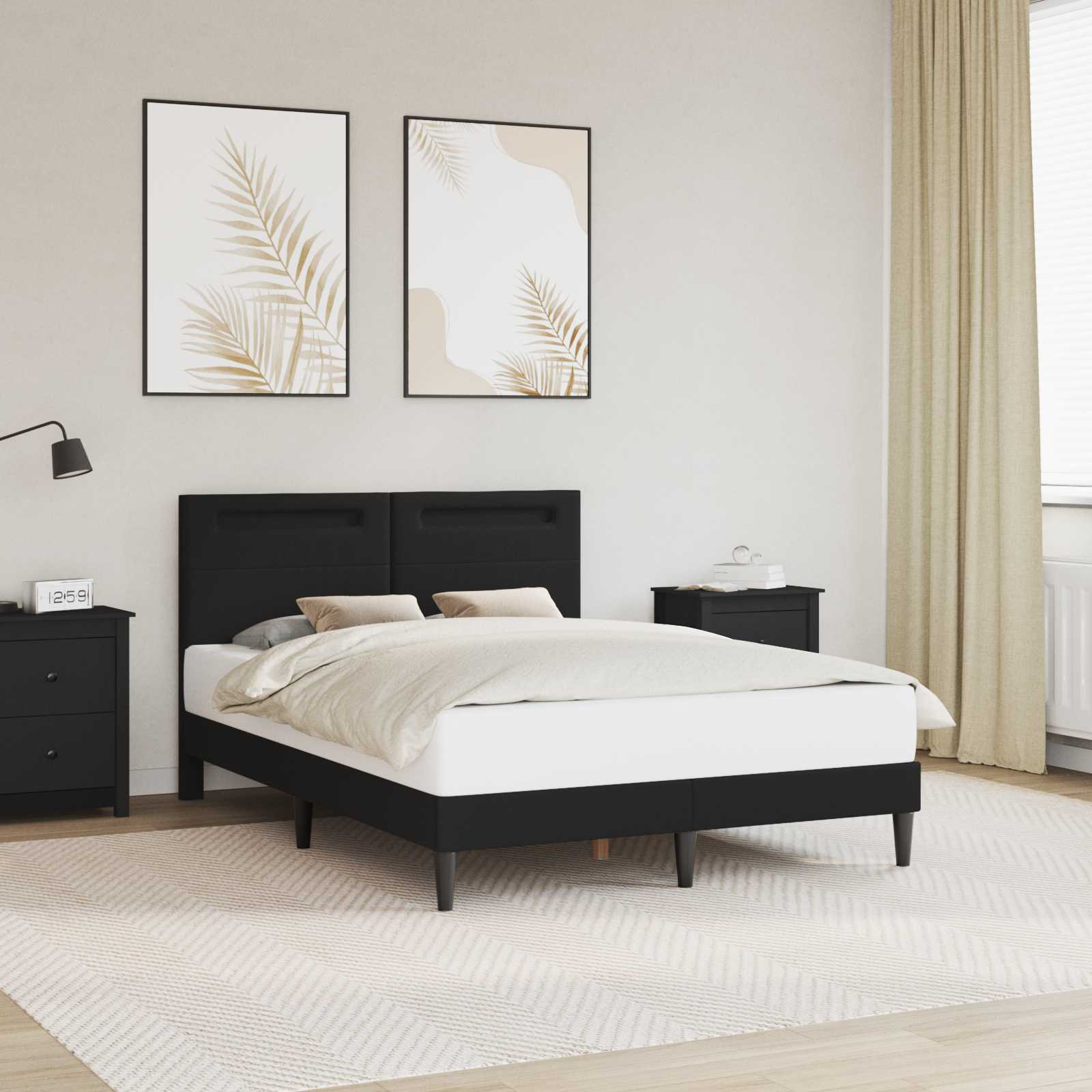 vidaXL Cadru de pat cu benzi LED Negru 140 x 200 cm Piele artificială