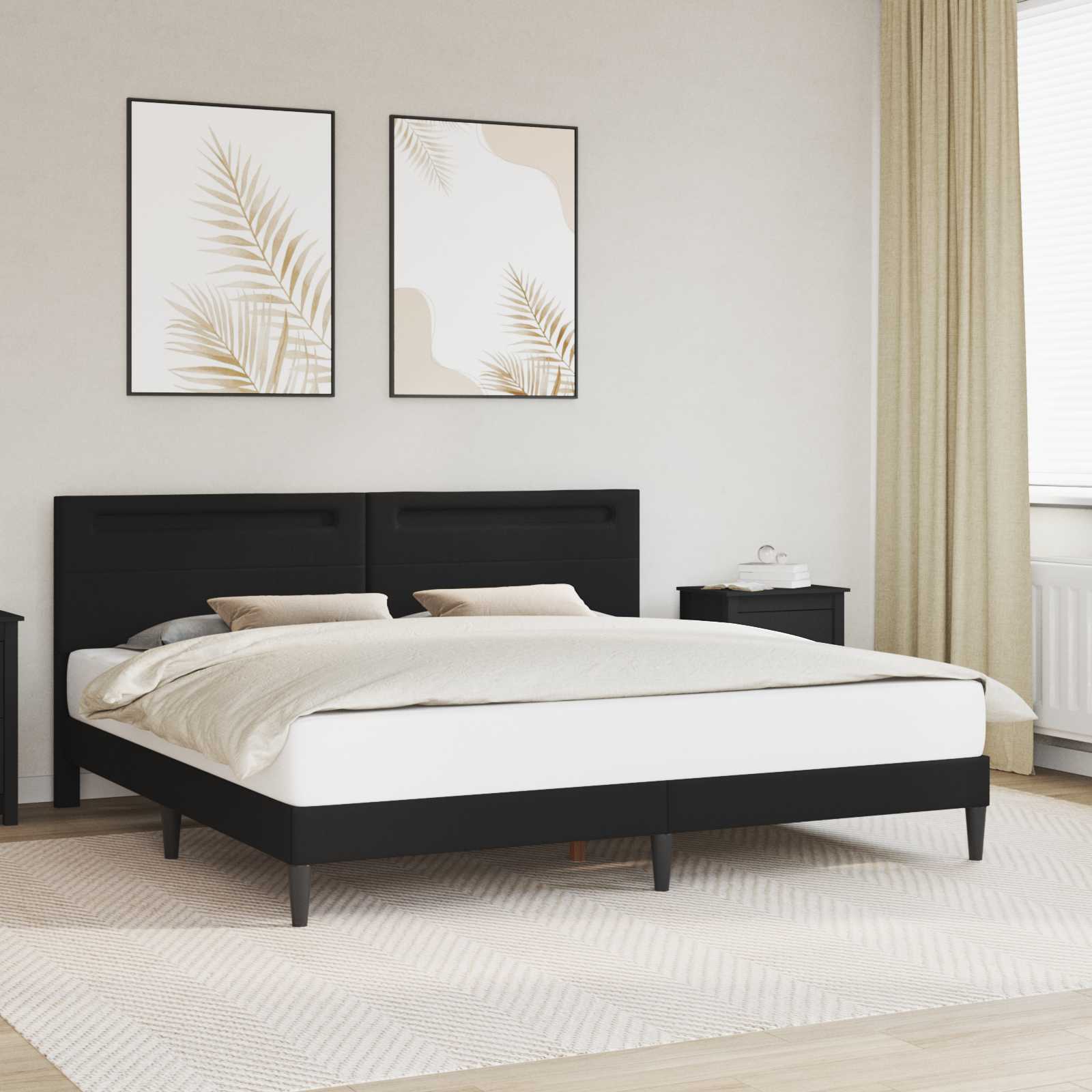 vidaXL Cadru de pat cu benzi LED Negru 200 x 200 cm Piele artificială