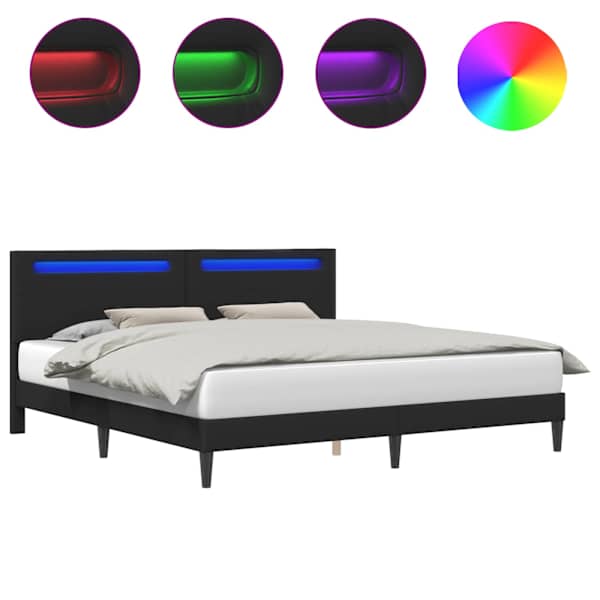 vidaXL Voodi raam LED-ribadega peaga Must 200 x 200 cm Kunstnahk