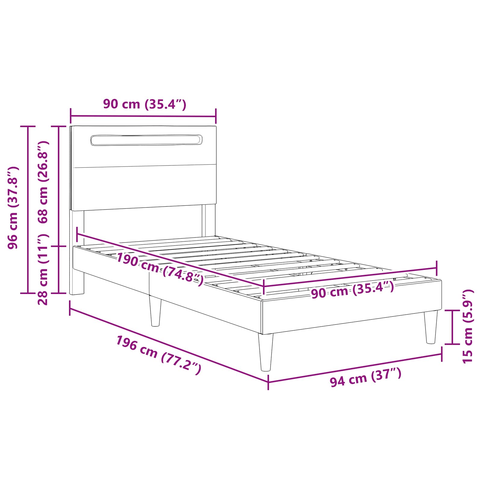 Bed Frame Faux Leather size guide