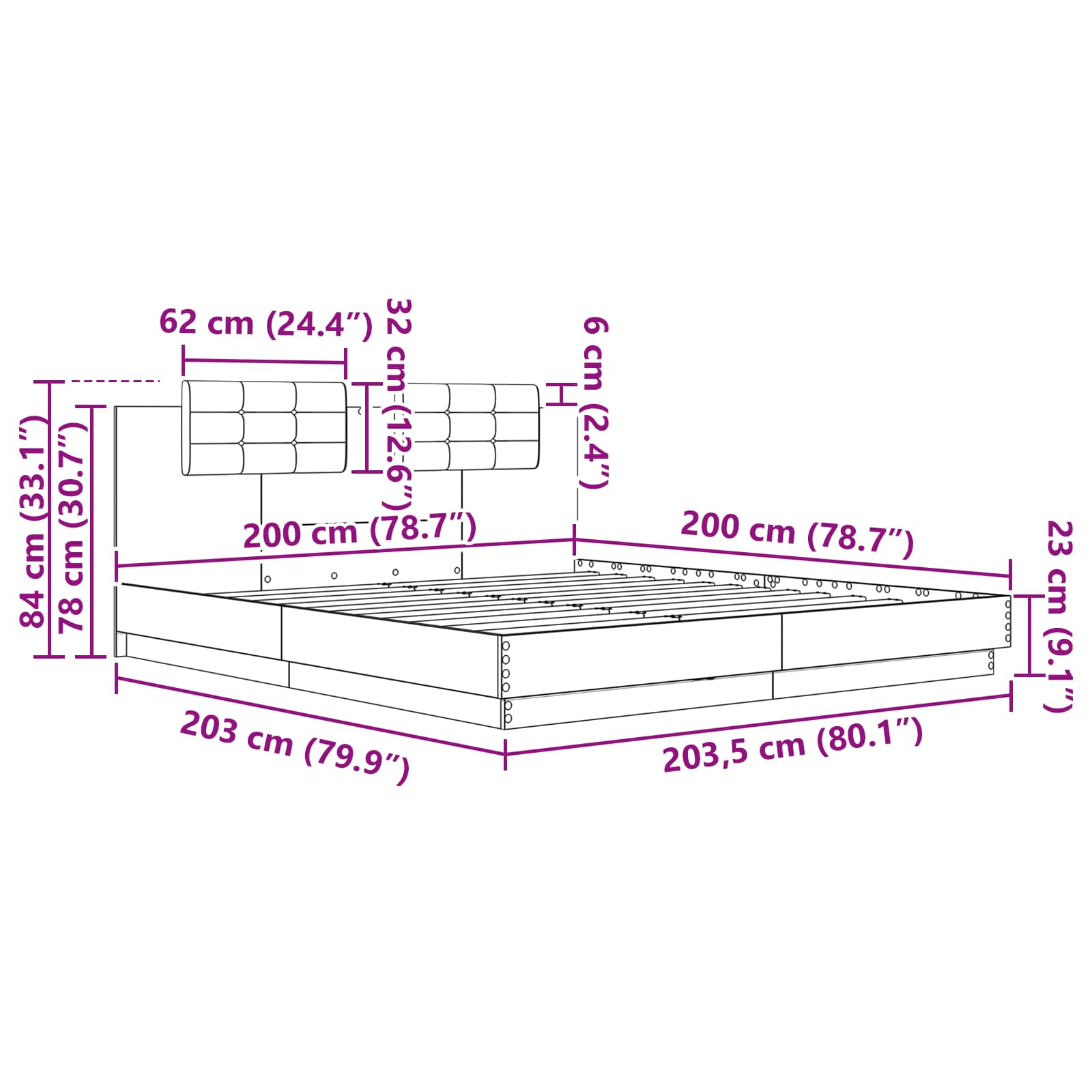 Rám postele s čelem Černý dub 200 x 200 cm kompozitní dřevo - obrázek 14