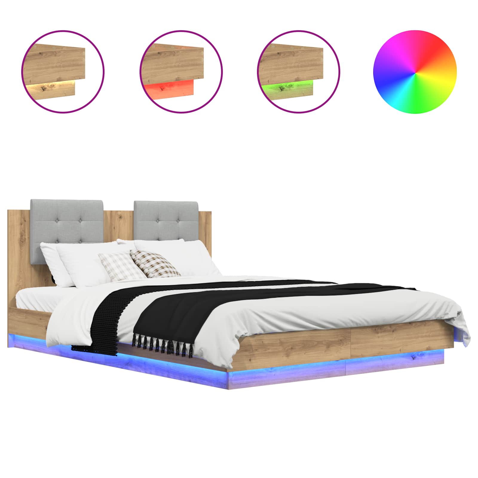 vidaXL Bedframe met Hoofdeinde Artisan Eiken 150 x 200 cm Bewerkt hout, foto 3