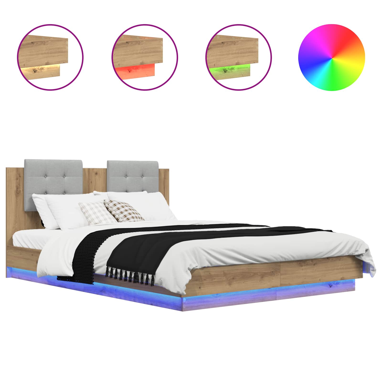 vidaXL Bedframe met Hoofdeinde Artisan Eiken 140 x 200 cm Bewerkt hout, foto 3