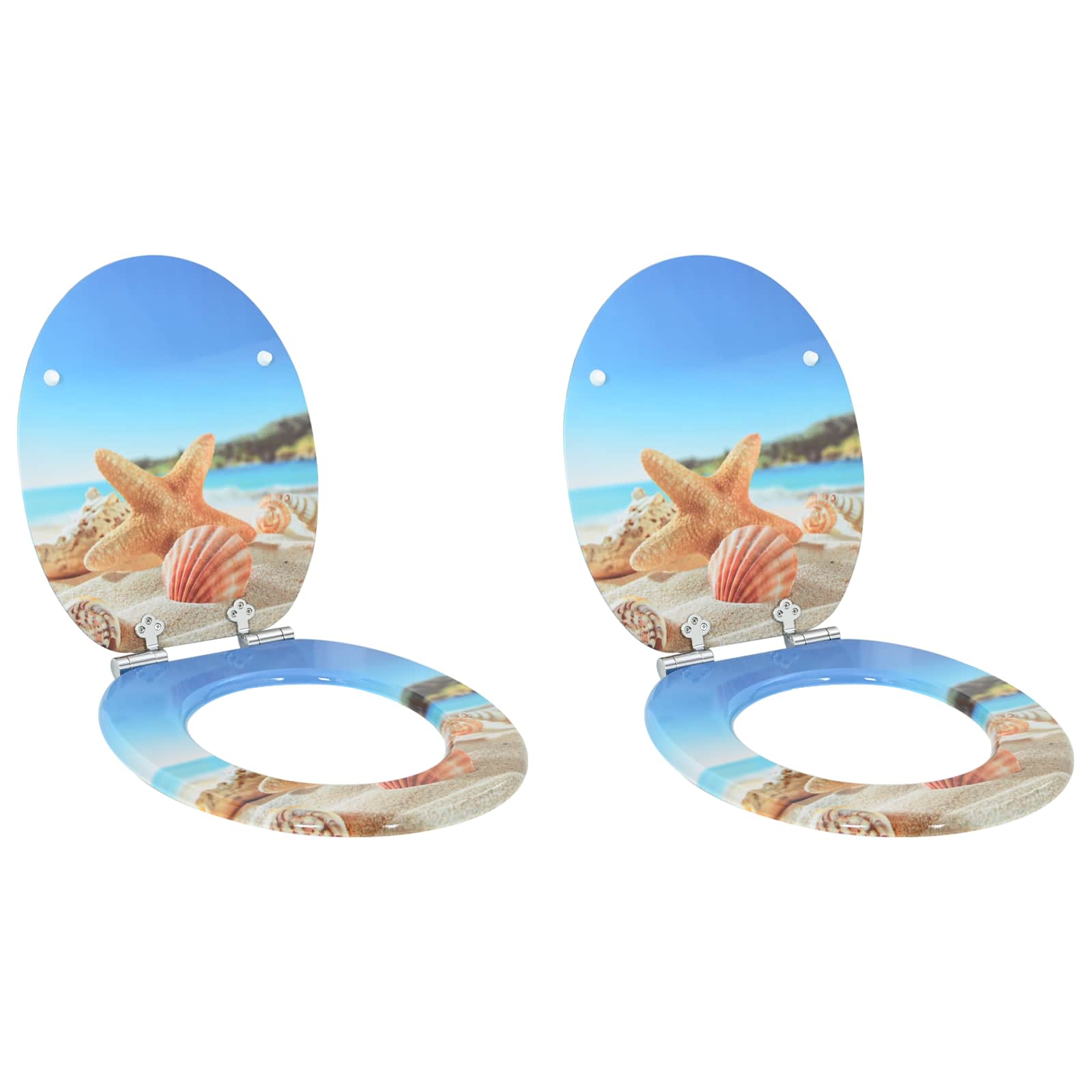 vidaXL Toilettensitz 2 pcs Meeres Muschel 44 x 38 cm MDF-Platte