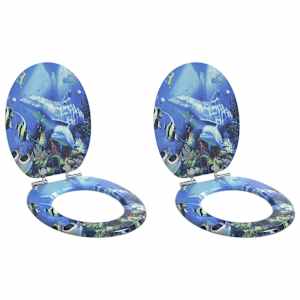 Toaletni pokrov s tiho zaporo 2 pcs Modra 44 x 38 cm MDF plošča