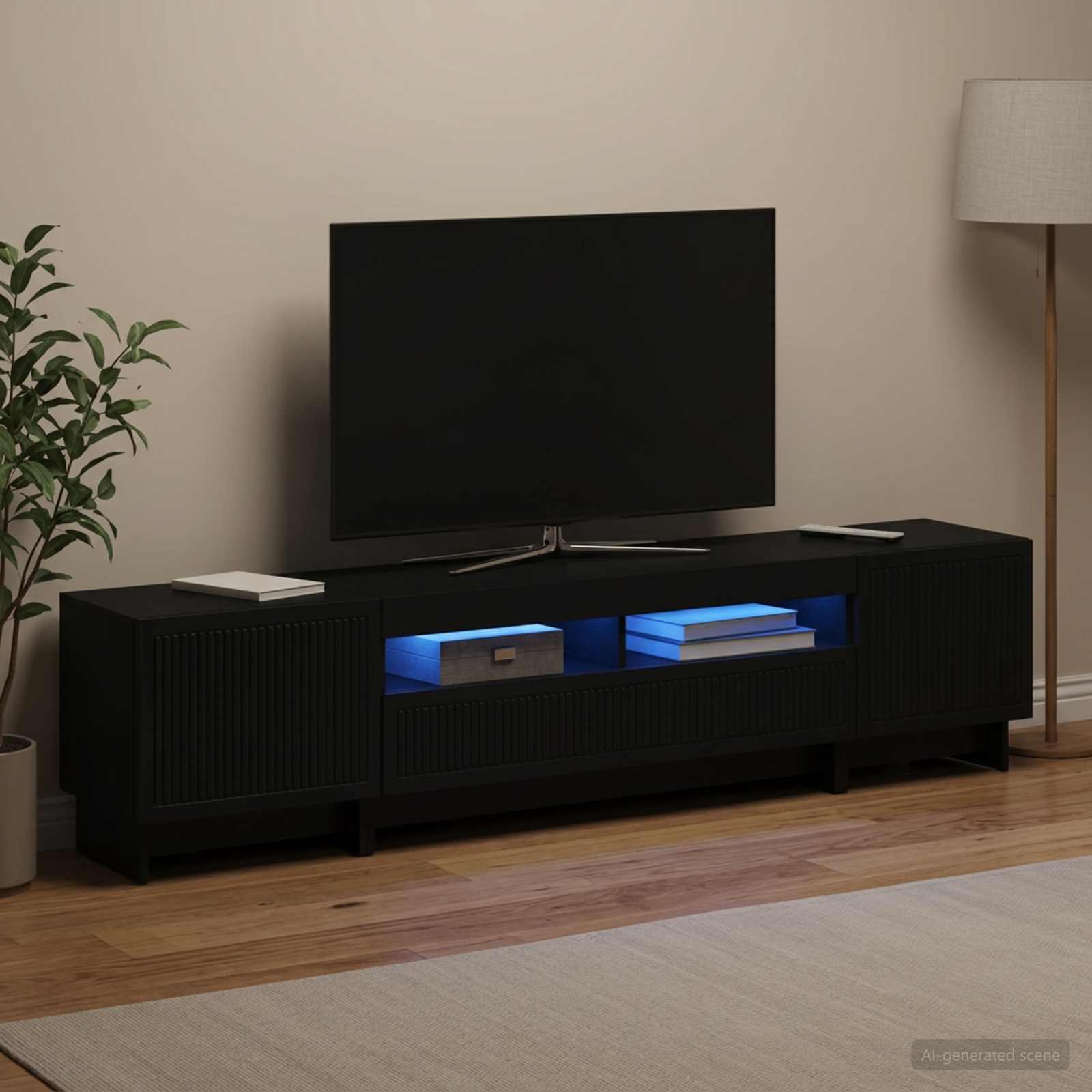 5 osan LED TV-kaappi Musta Tekninen puu