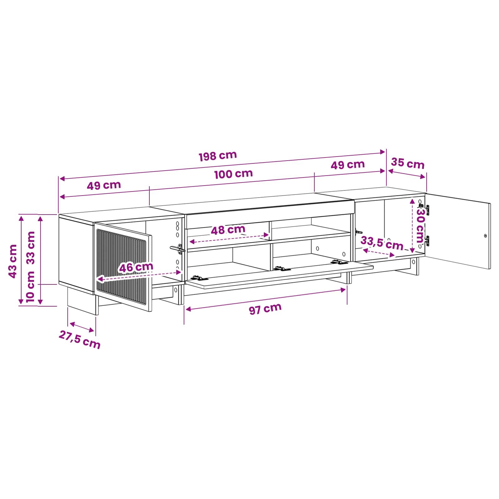 5 Piece LED TV Cabinet size guide