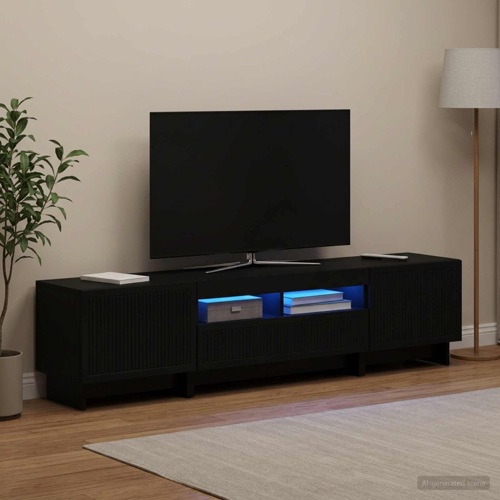 5-delna LED TV omarica Črna Inženirski les - slika 3