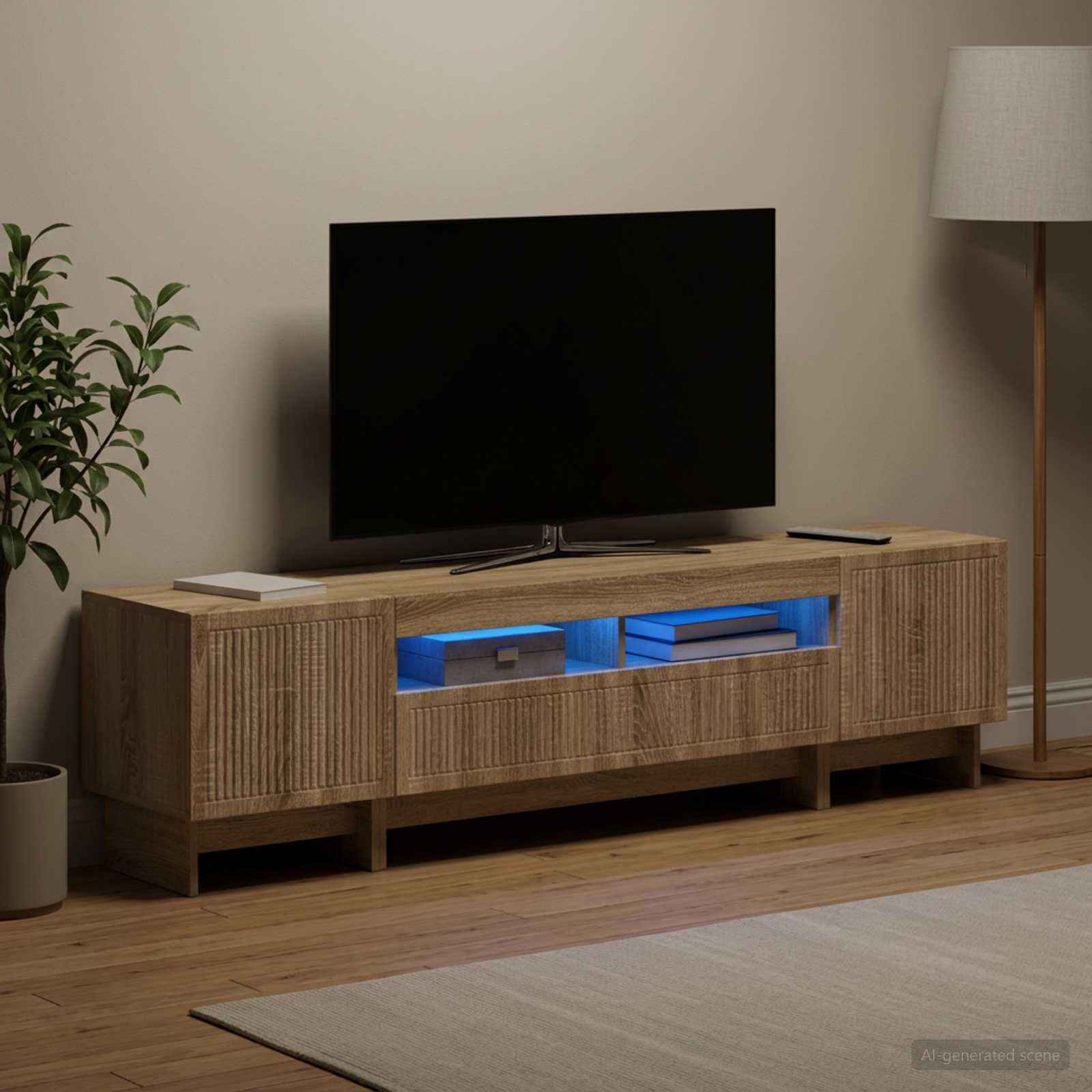 5 osan LED TV-kaappi Sonoma-tammi Tekninen puu