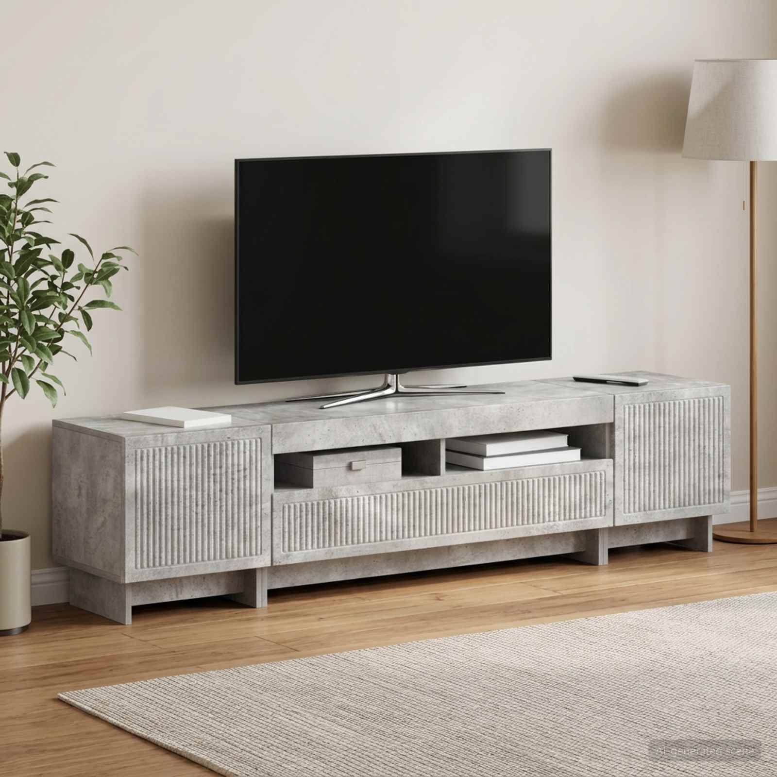 5-delna LED TV omarica Betonsko siva Inženirski les