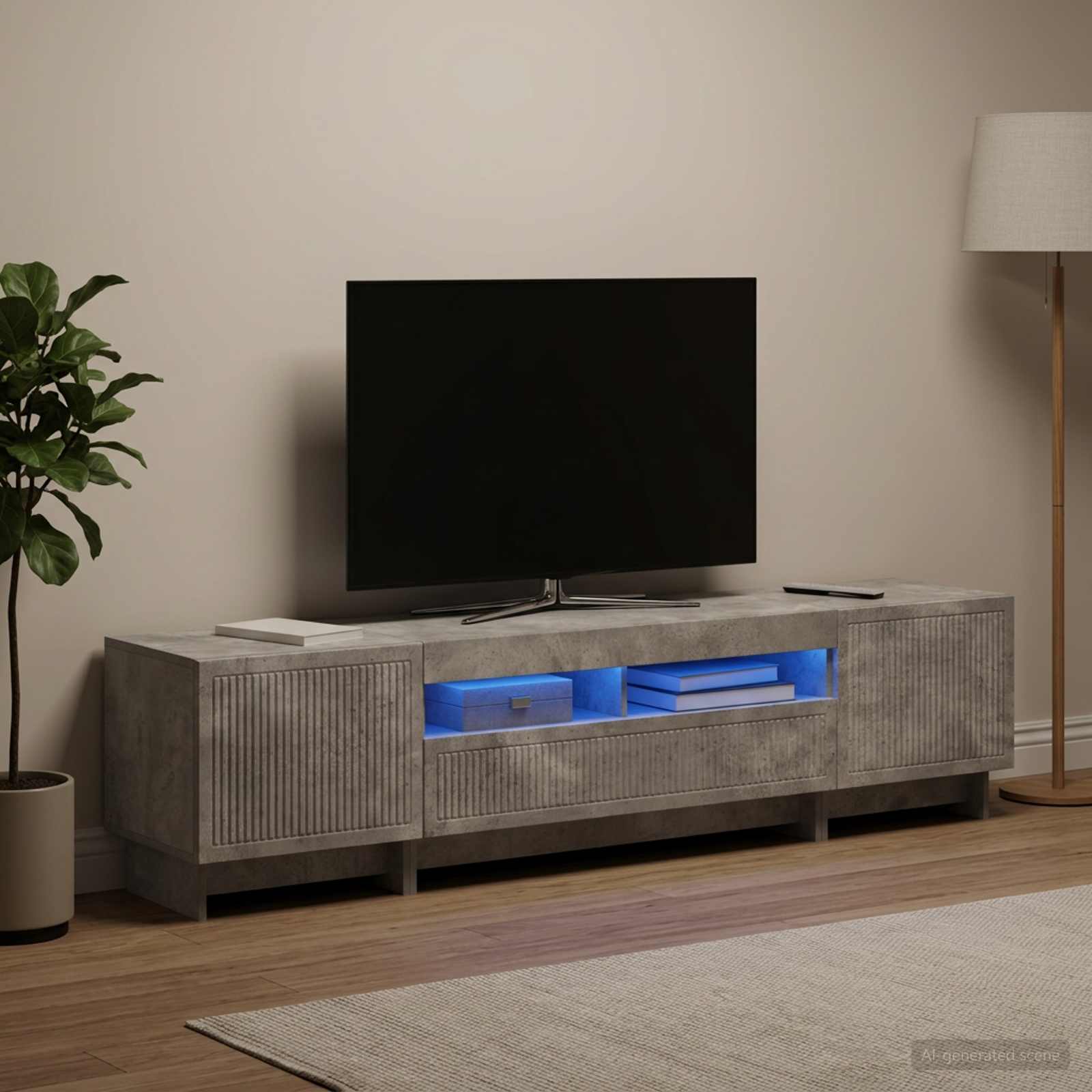 5-delna LED TV omarica Betonsko siva Inženirski les - slika 3