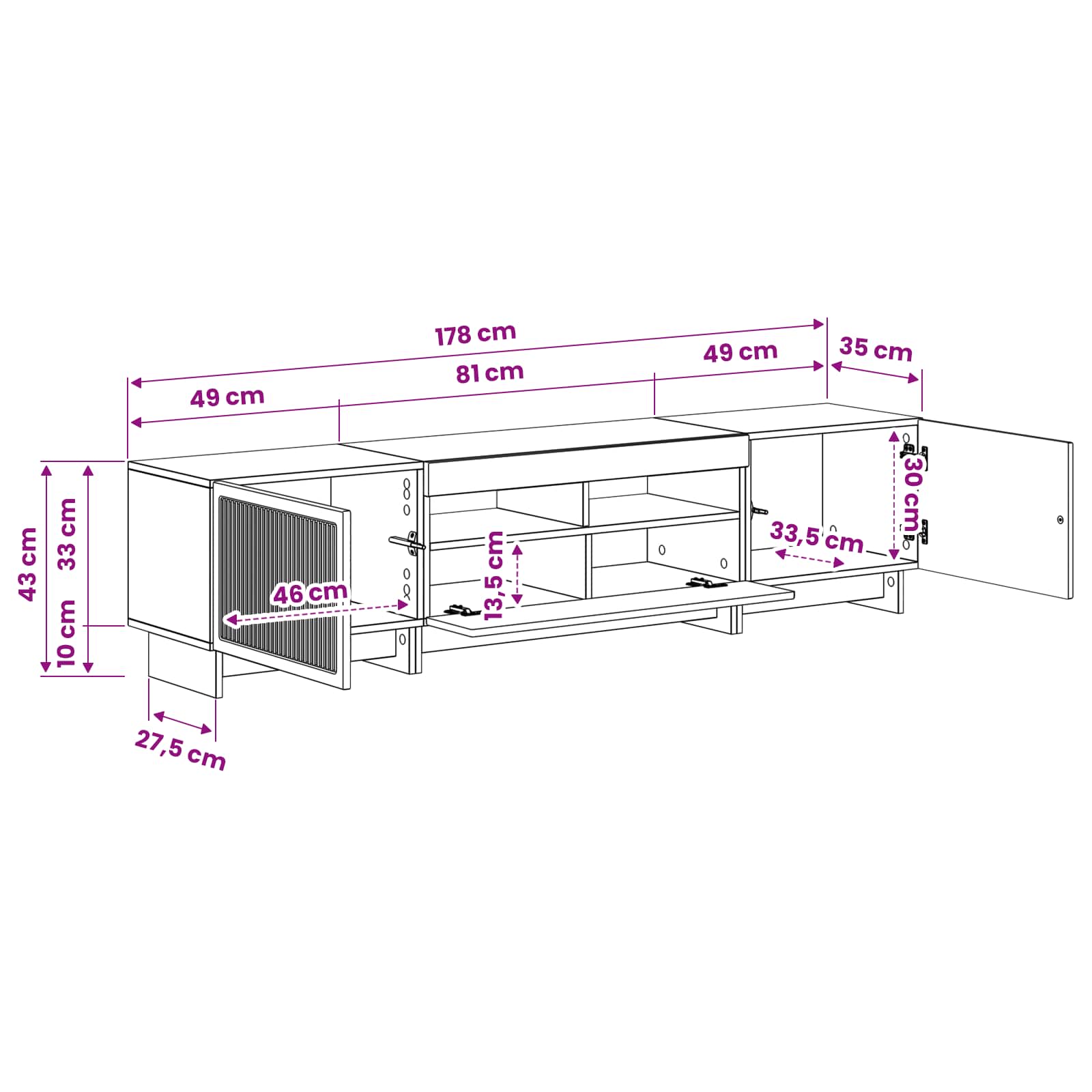 5 osan LED TV-kaappi Betoninharmaa Tekninen puu - Image 7