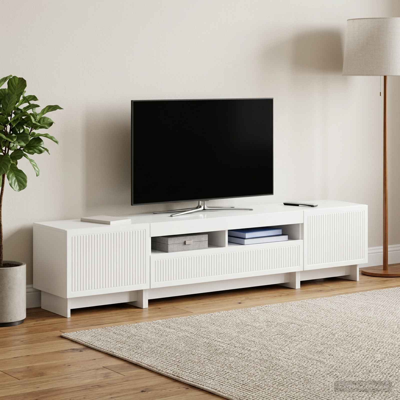 5-delna LED TV omarica Bela visok sijaj Inženirski les