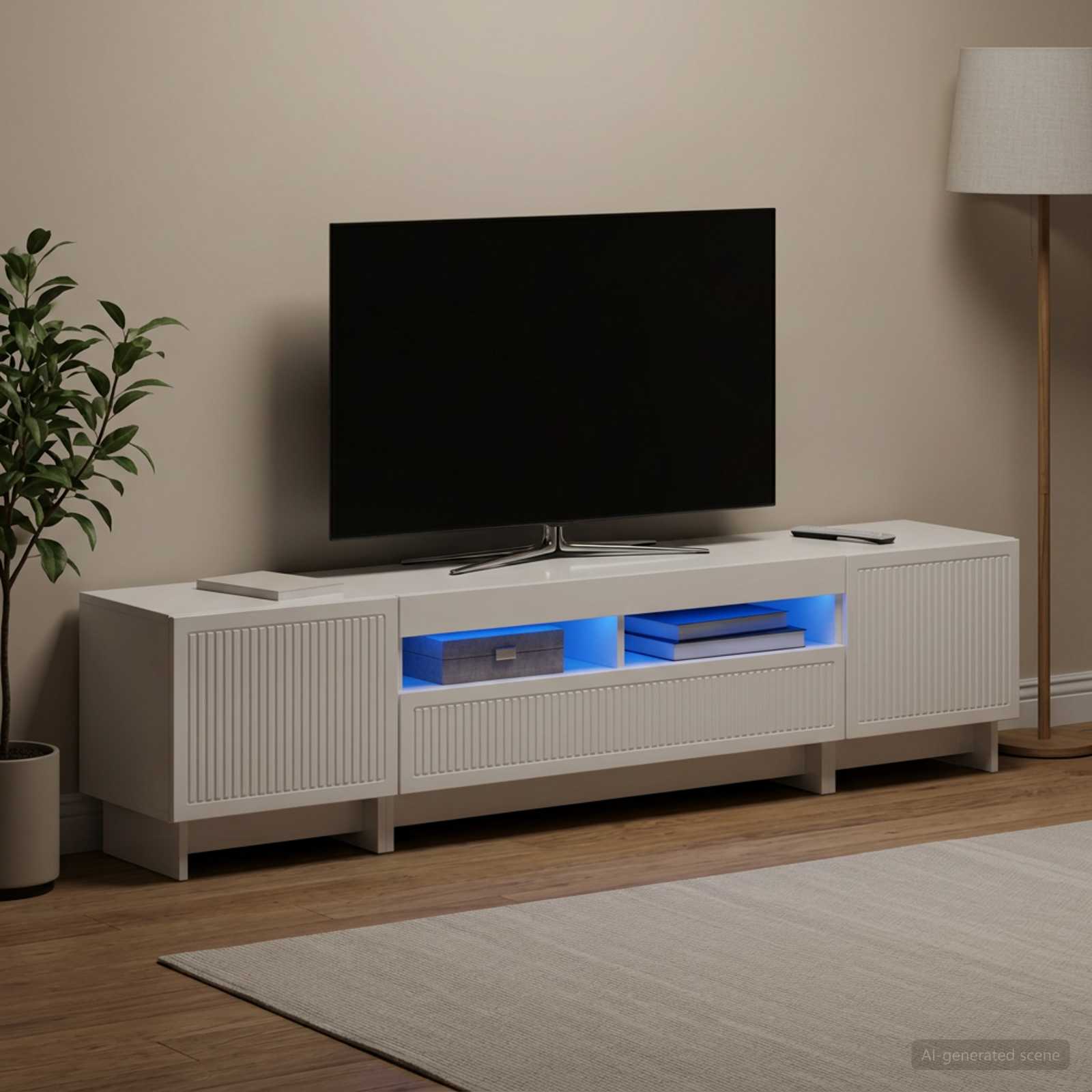 5-delna LED TV omarica Bela visok sijaj Inženirski les - slika 3
