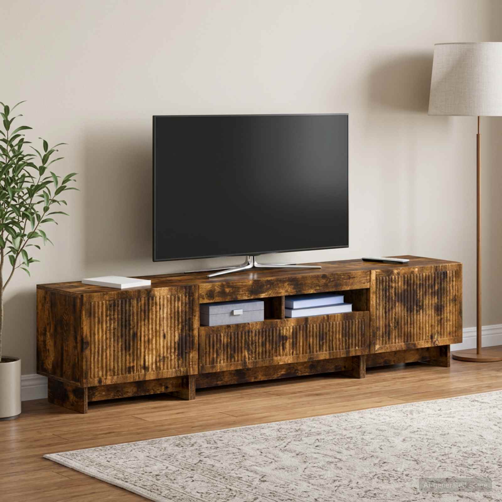 5-delna LED TV omarica Dimljen hrast Inženirski les - slika 3