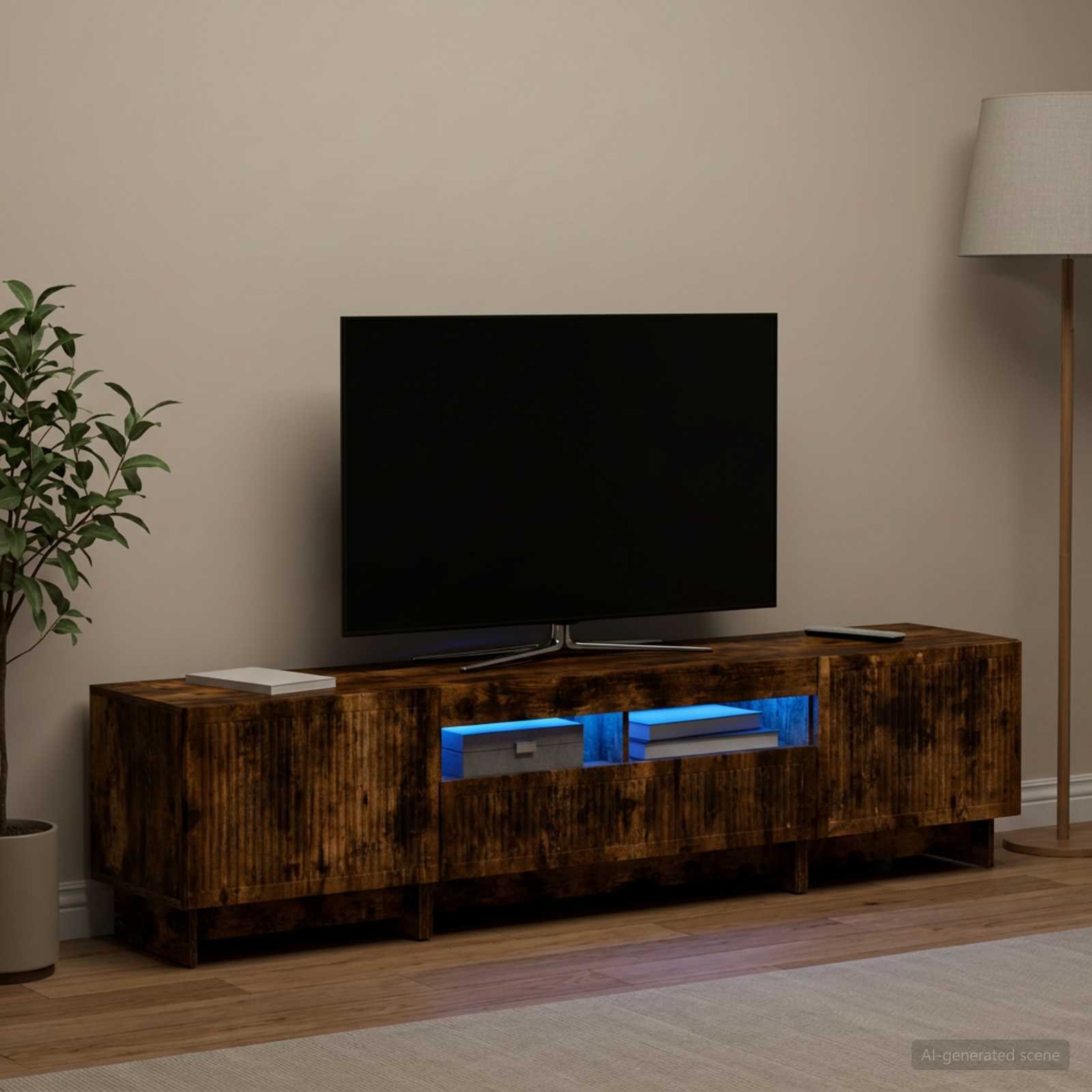 5-delna LED TV omarica Dimljen hrast Inženirski les