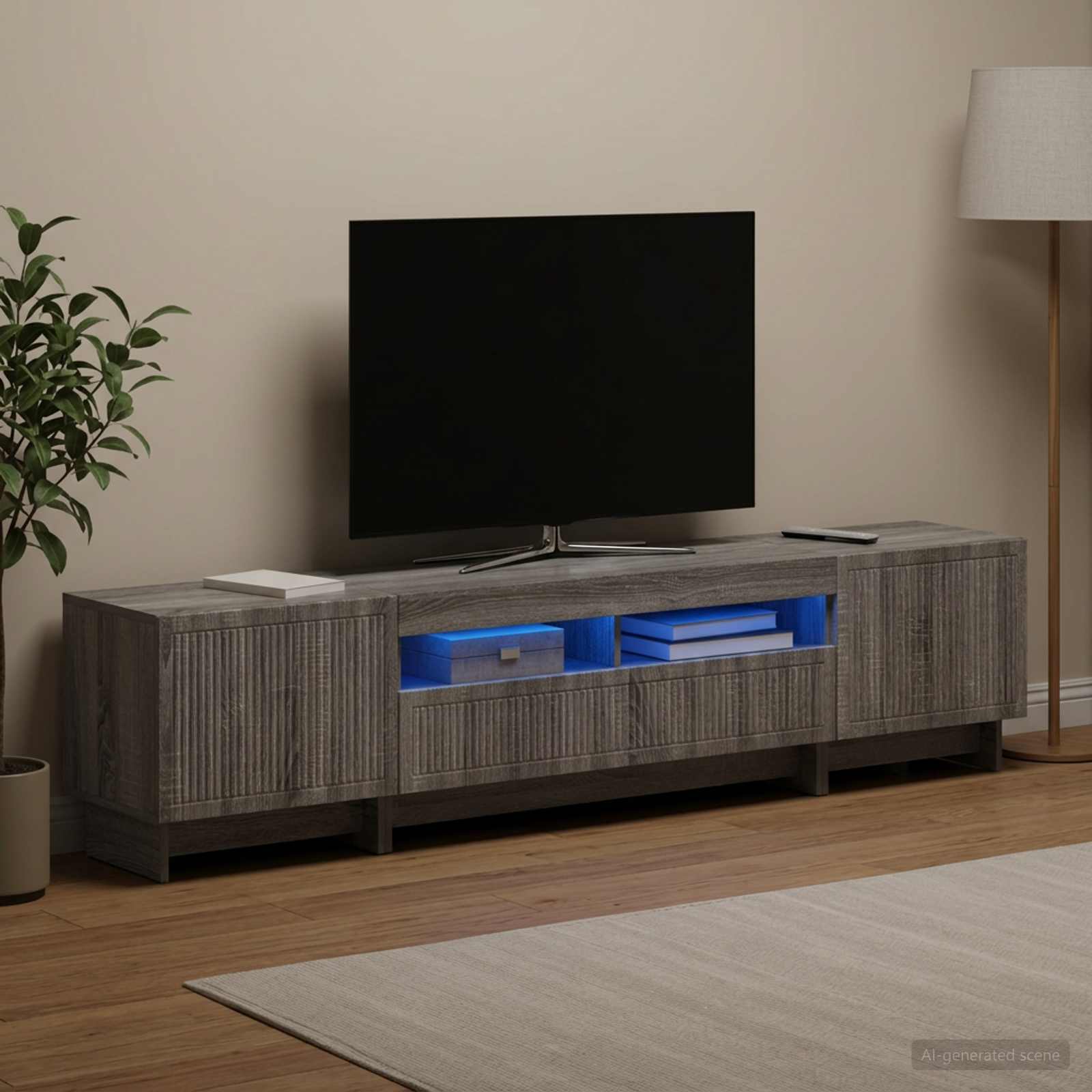 5 osan LED TV-kaappi Harmaa Sonoma Tekninen puu - Image 3