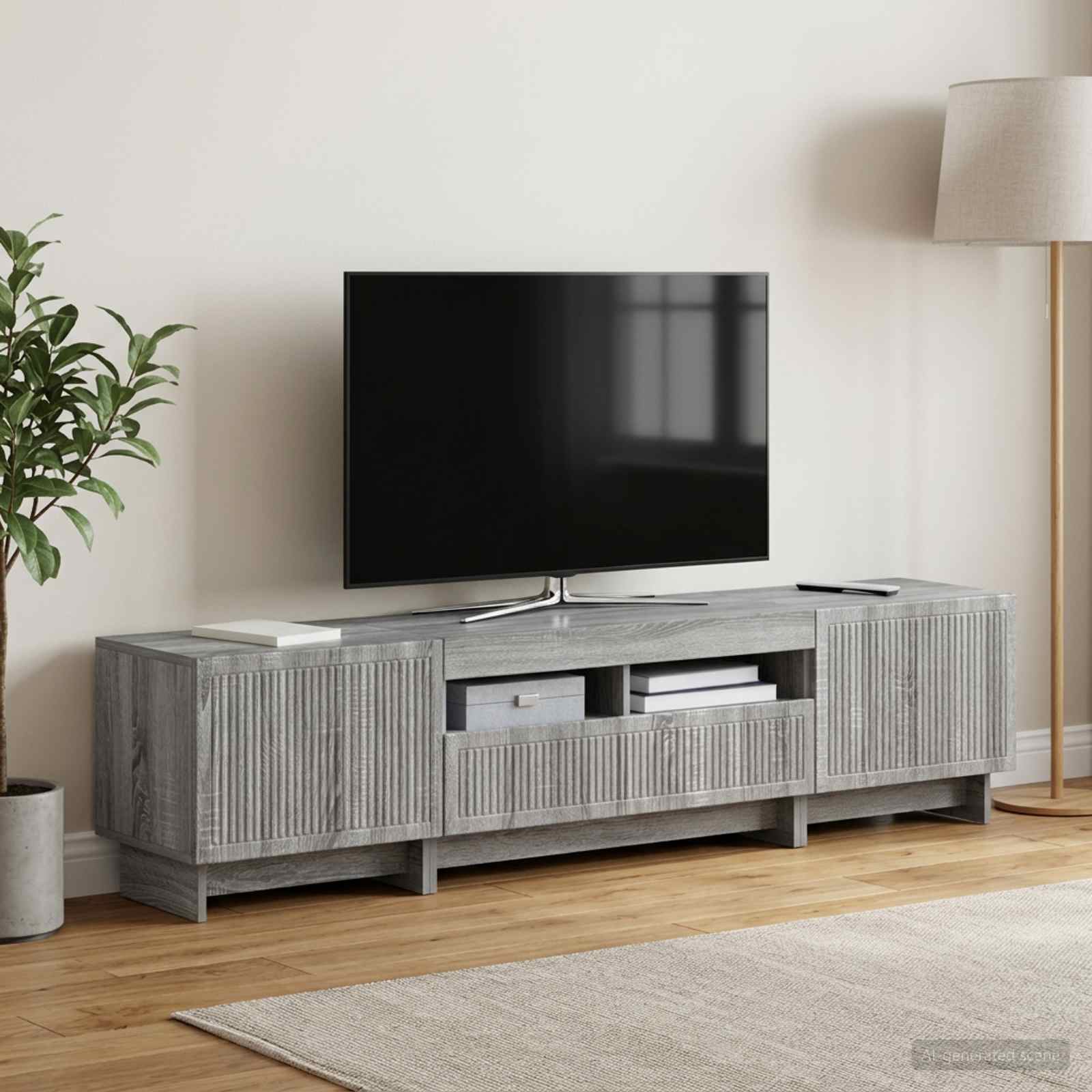 5 osan LED TV-kaappi Harmaa Sonoma Tekninen puu - Image 3