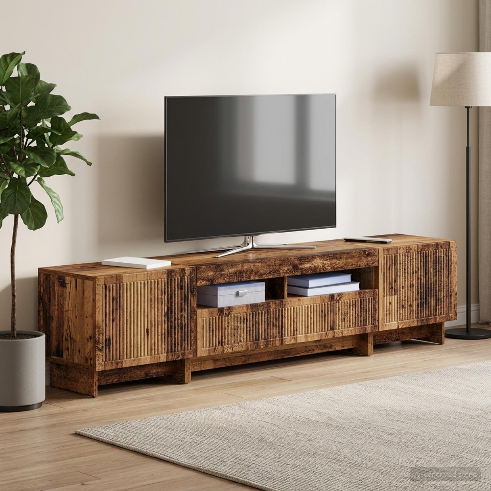 5 osan LED TV-kaappi Vanha puu Tekninen puu - Image 3