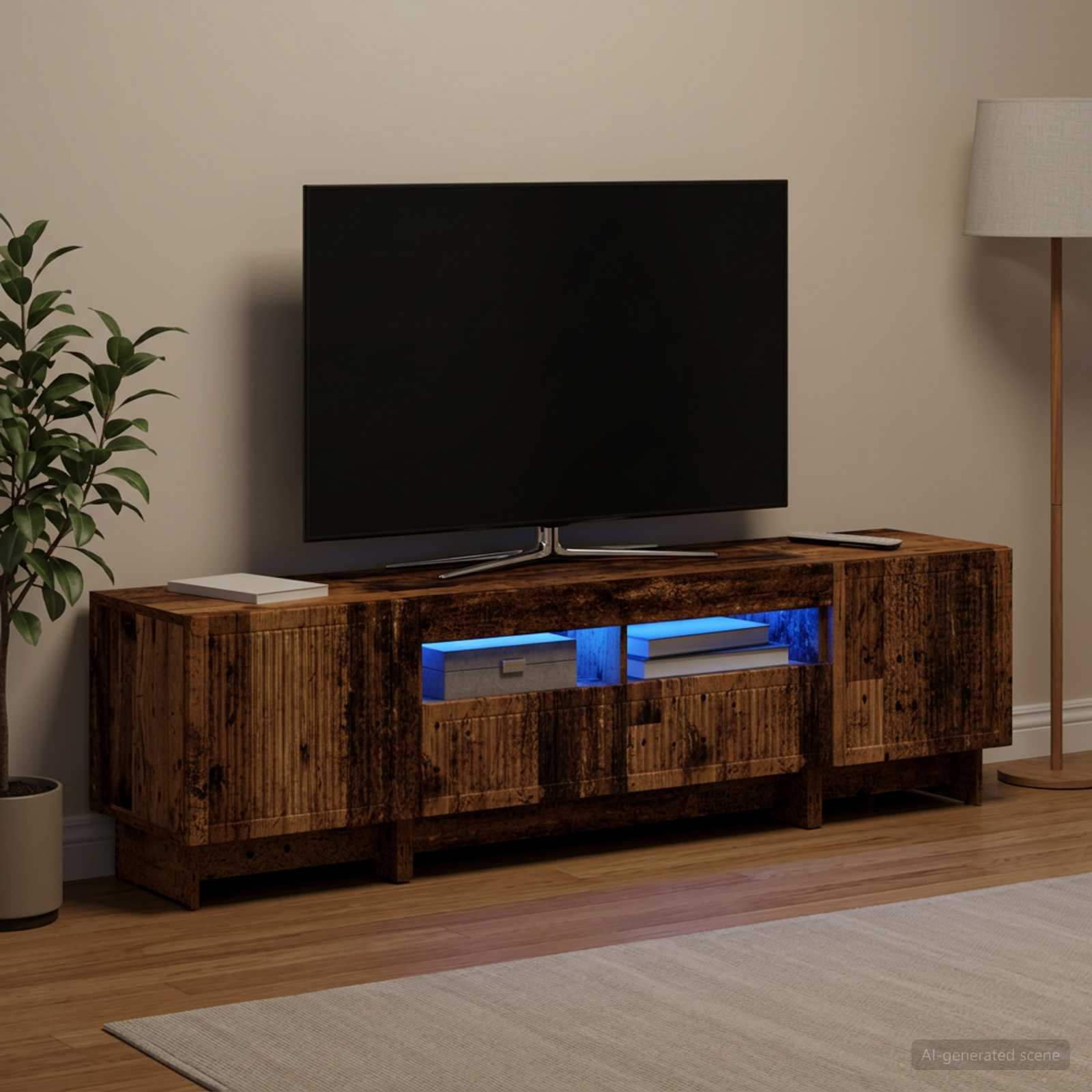 3-osainen LED-TV-kaappi EDE Vanha puu Tekninen puu - Image 3