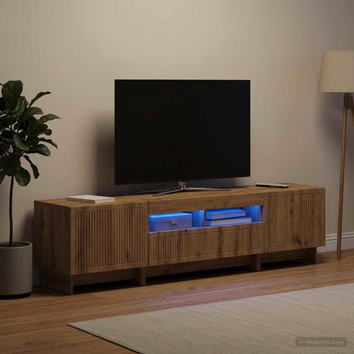 5-delt LED TV-skab Konstrueret træ - Billede 3