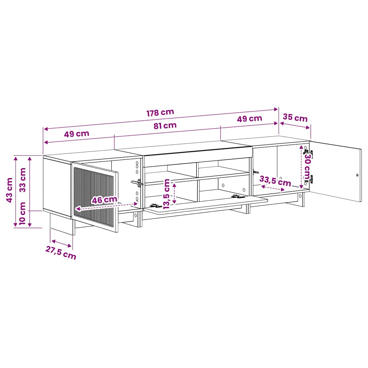 5-delt LED TV-skab Konstrueret træ - Billede 9