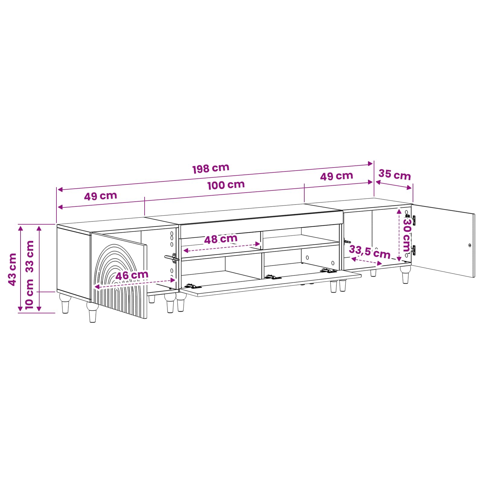 3 Piece LED TV Cabinet size guide