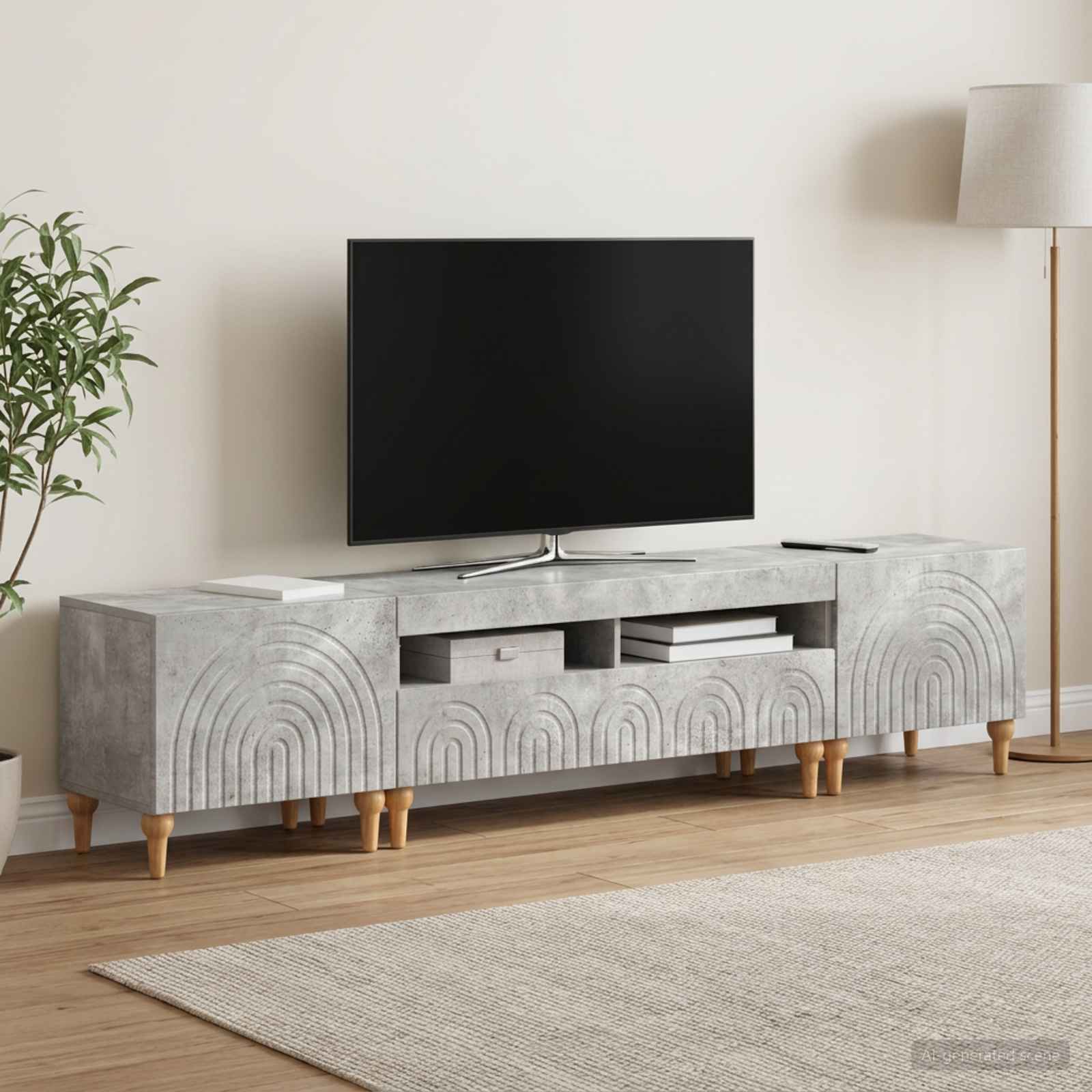 3-osainen LED-TV-kaappi Betoninharmaa Tekninen puu