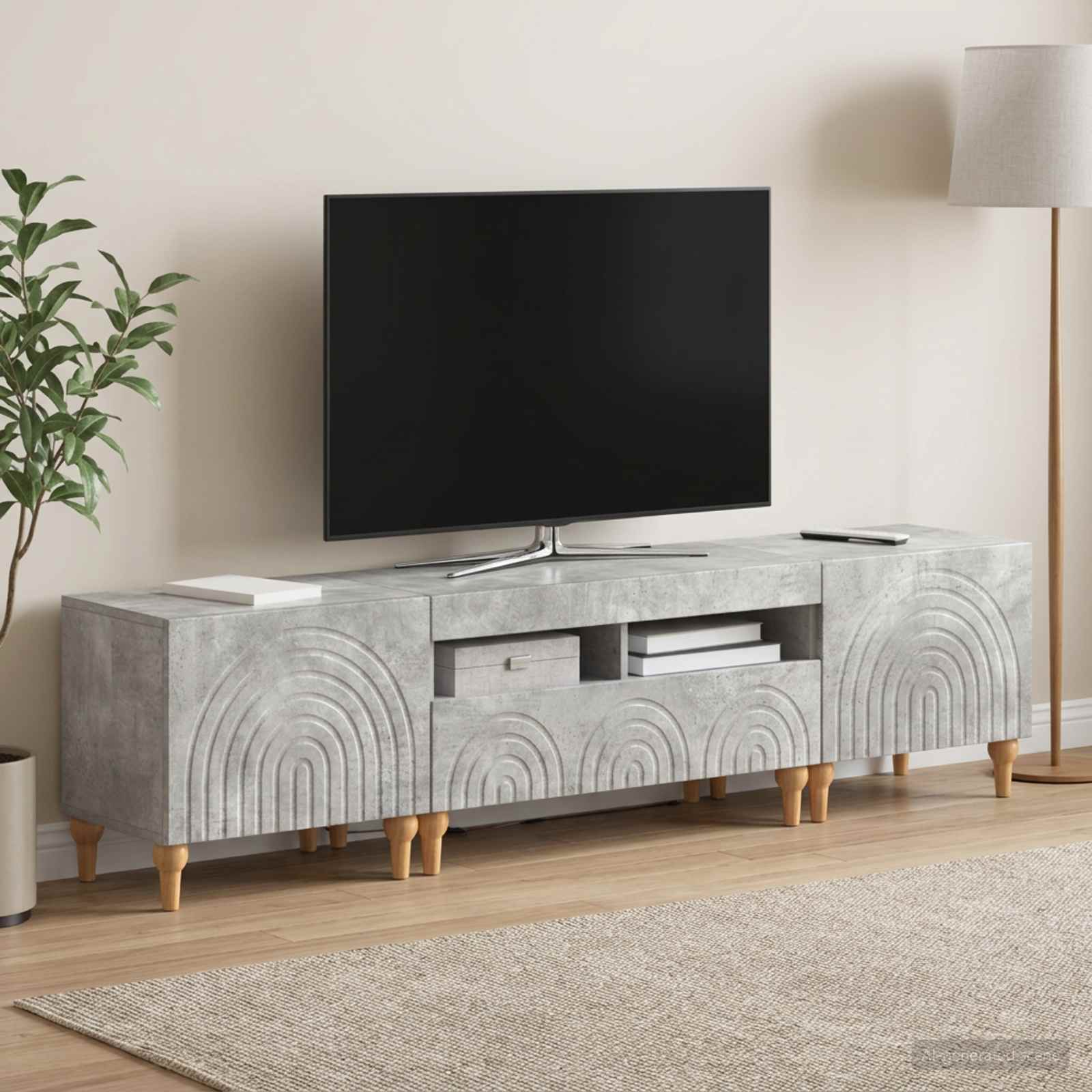 3-delni LED TV omarica Betonsko siva Inženirski les
