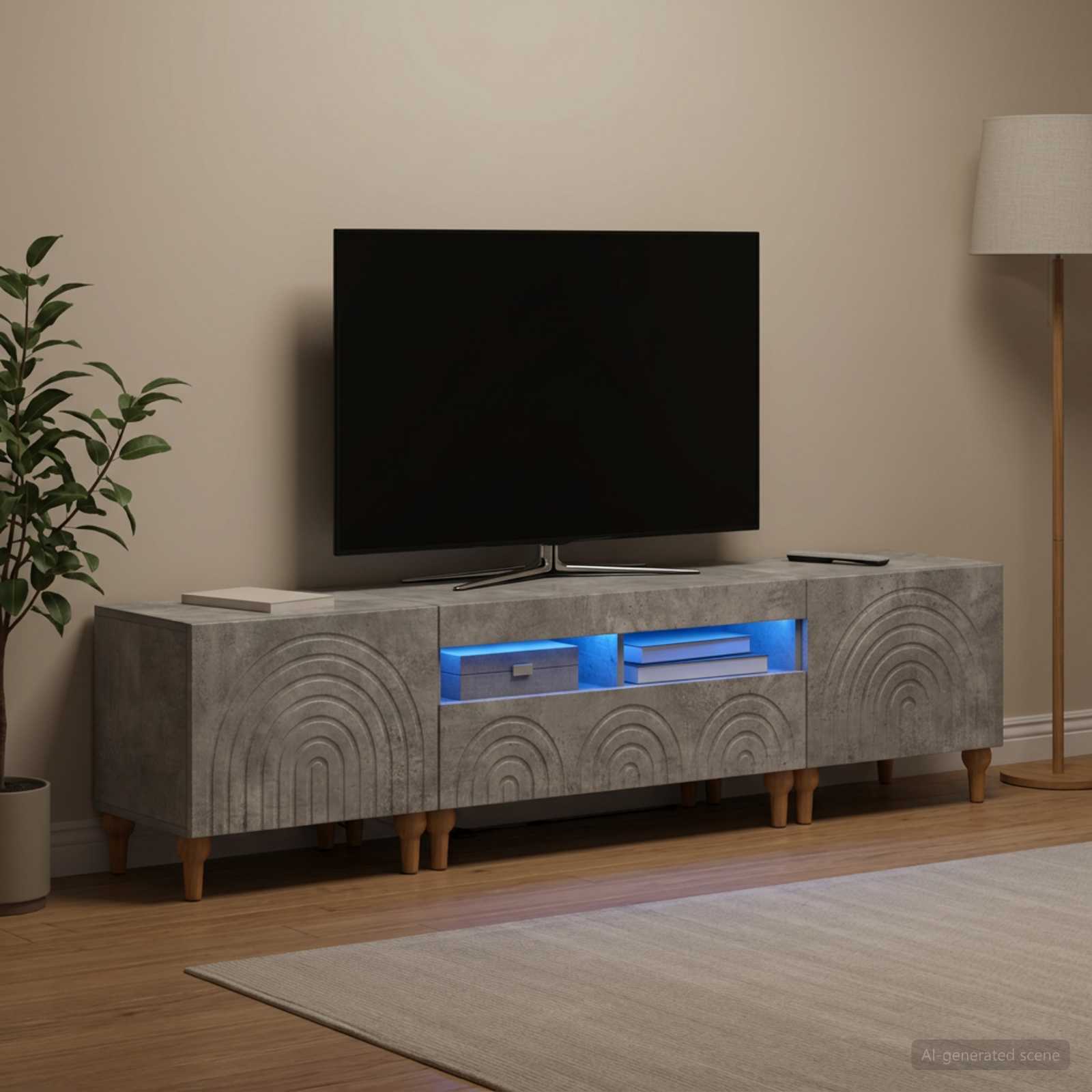 3-delni LED TV omarica Betonsko siva Inženirski les - slika 3