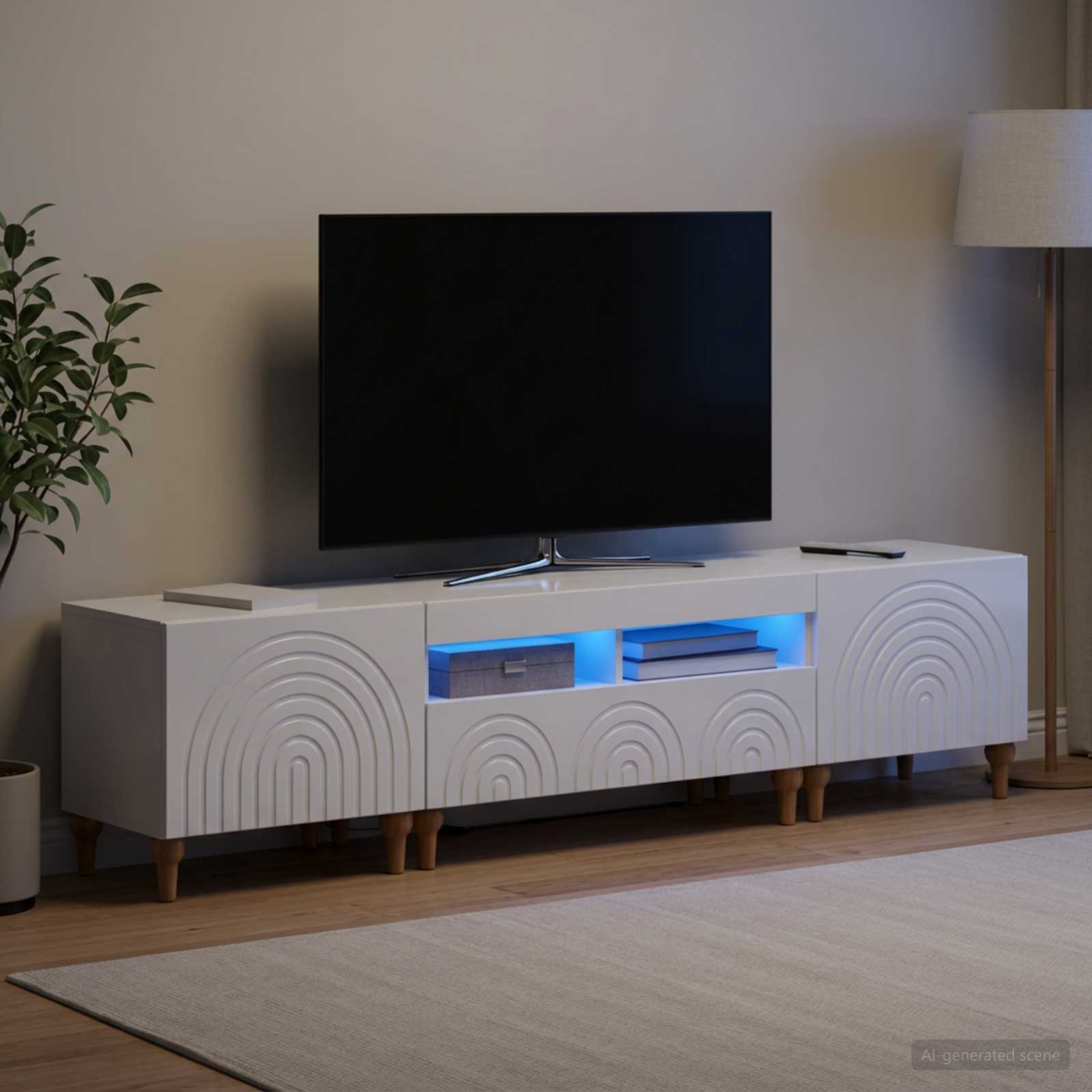 3-delni LED TV omarica Bela visok sijaj Inženirski les - slika 3