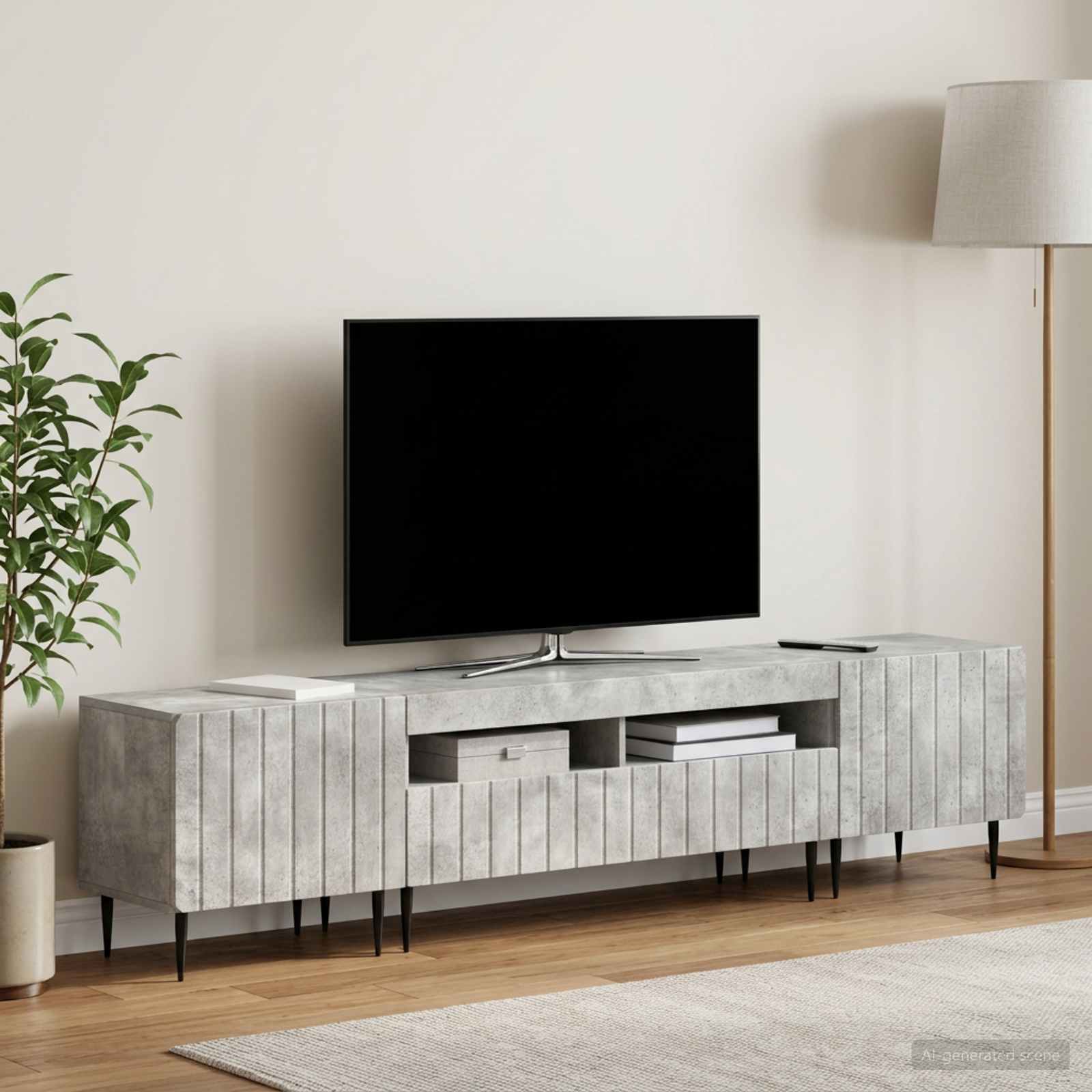 5-delna LED TV omarica Betonsko siva Inženirski les