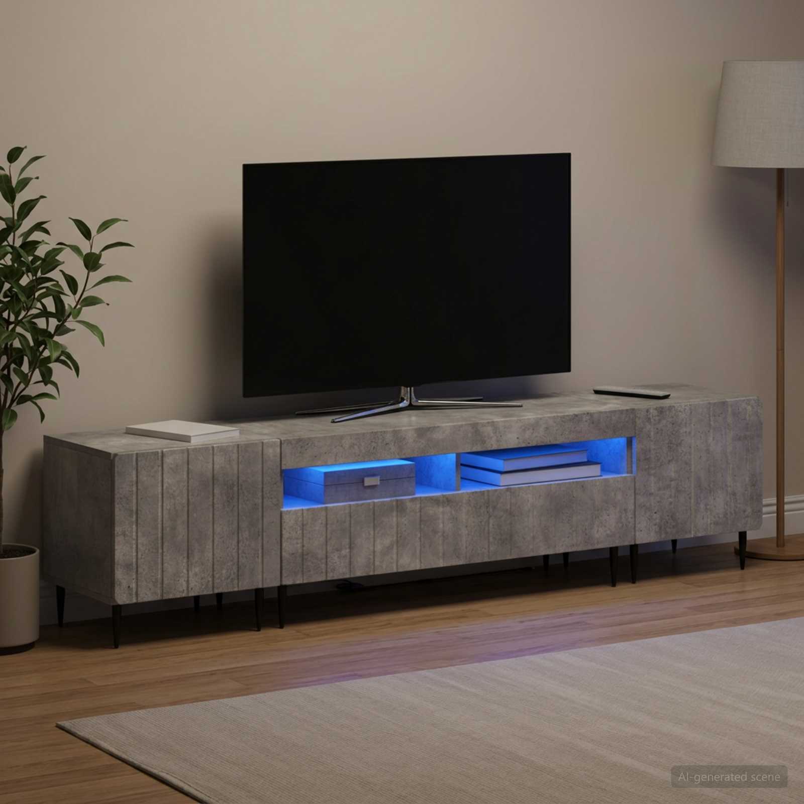 5-delna LED TV omarica Betonsko siva Inženirski les - slika 3