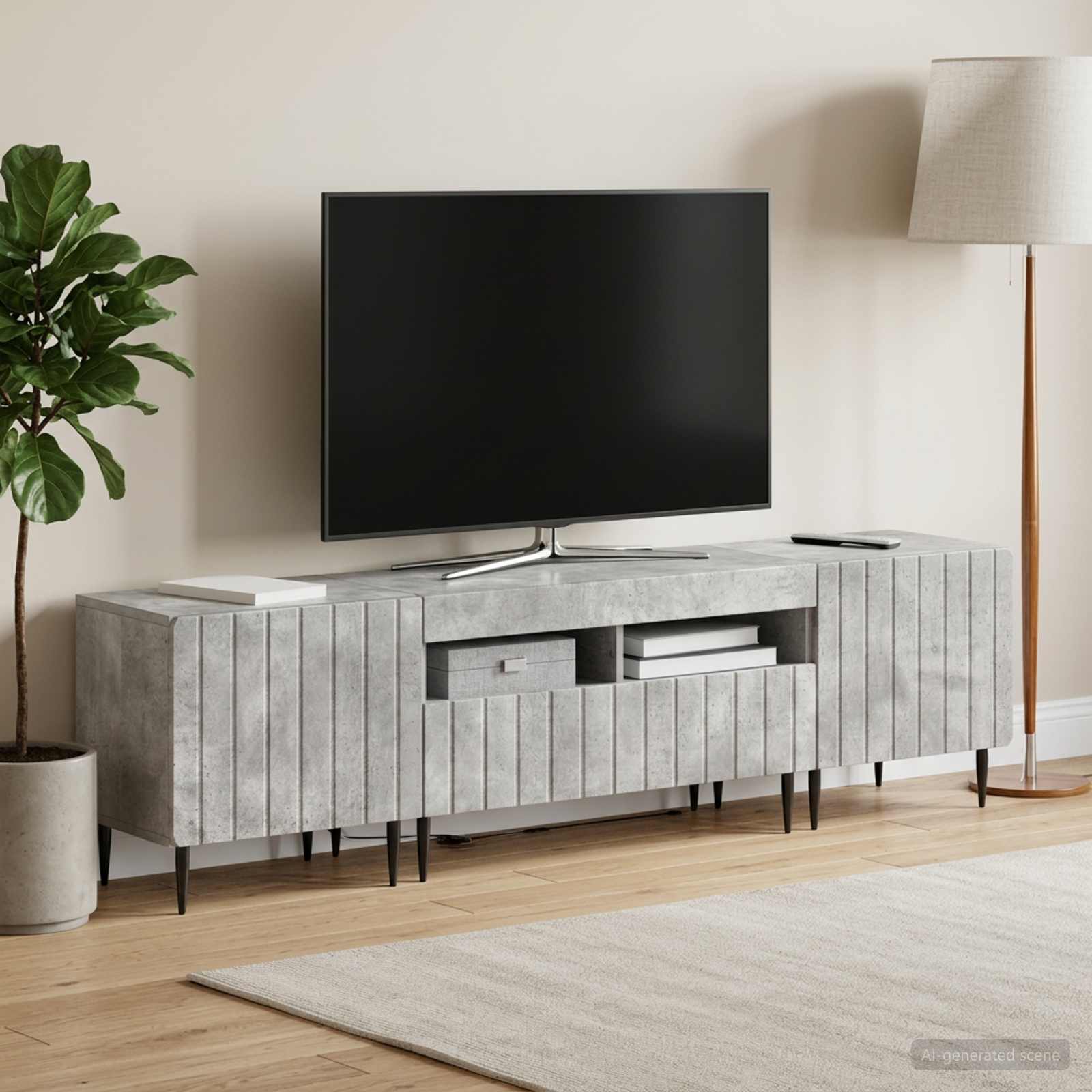 5-delna LED TV omarica Betonsko siva Inženirski les - slika 3