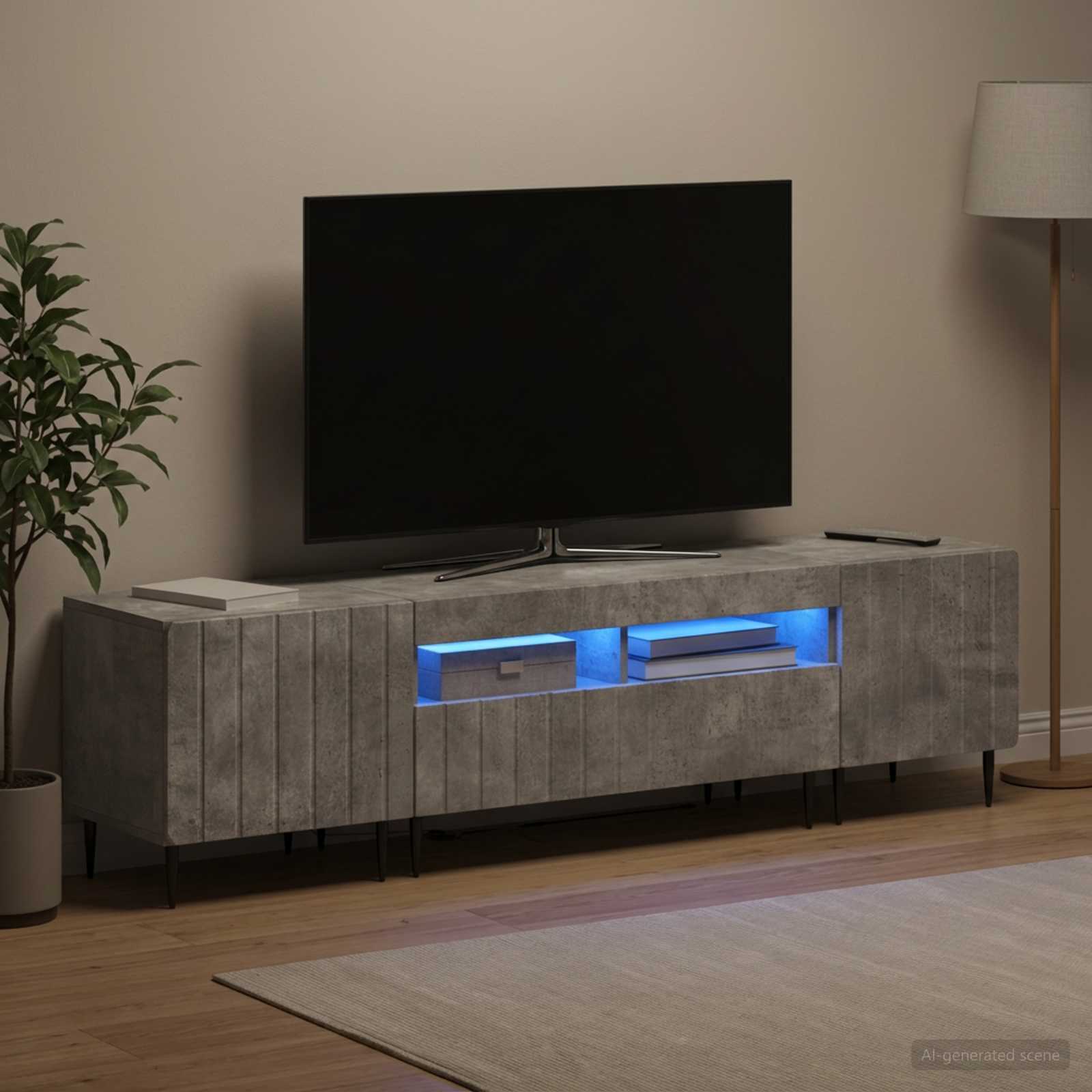 5-delna LED TV omarica Betonsko siva Inženirski les