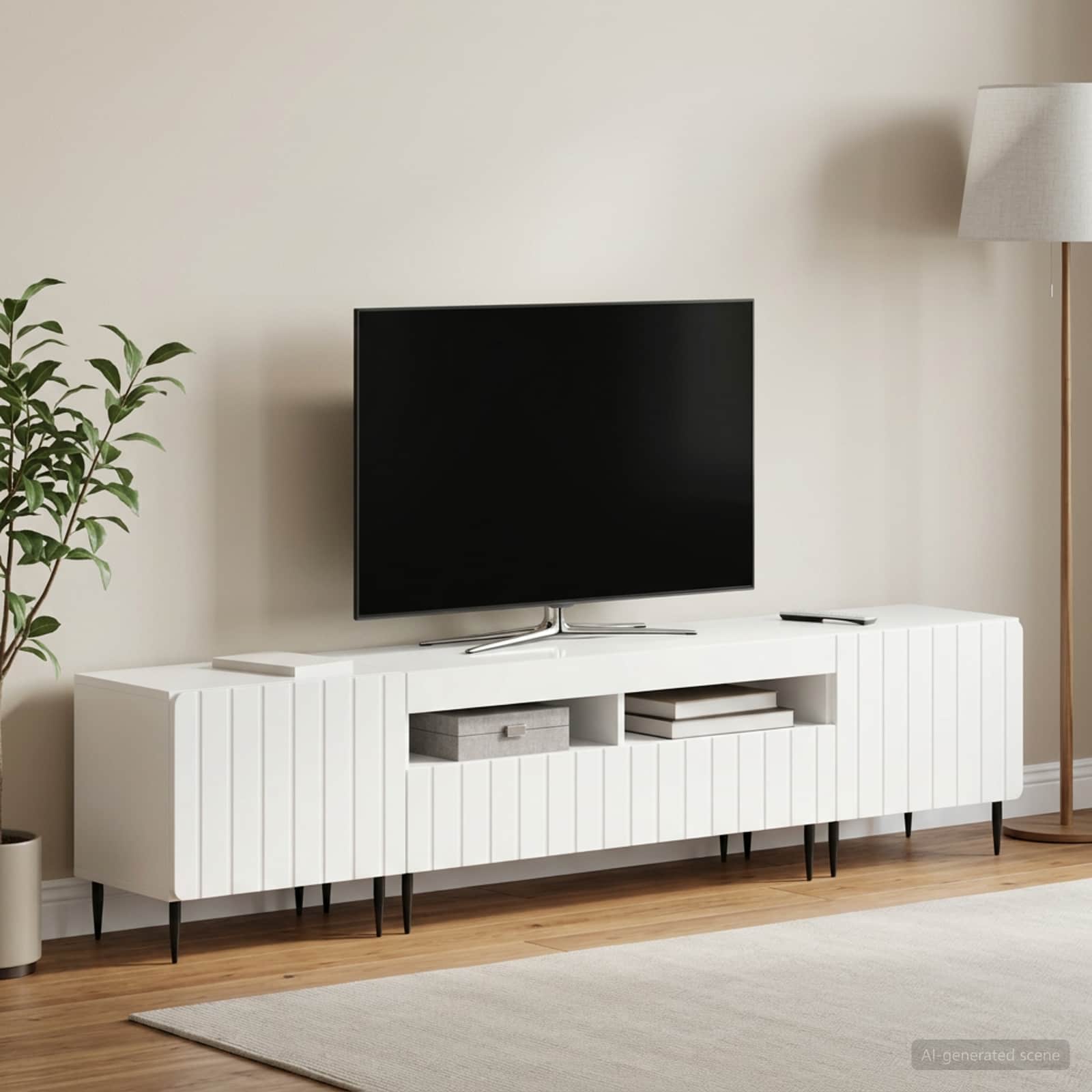 5-delna LED TV omarica Bela visok sijaj Inženirski les