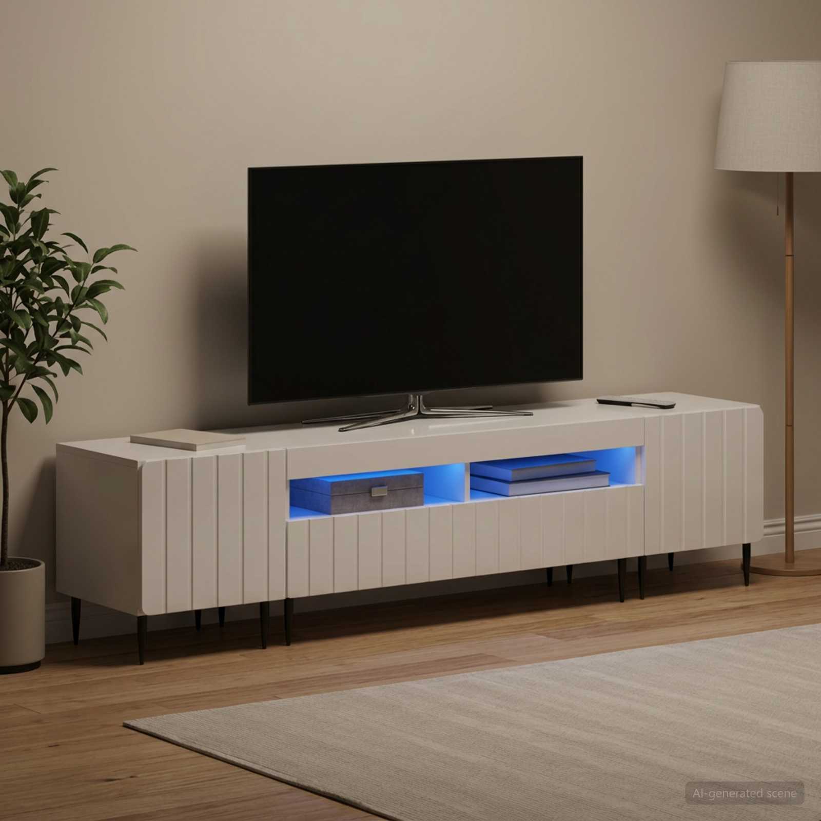 5-delna LED TV omarica Bela visok sijaj Inženirski les - slika 3