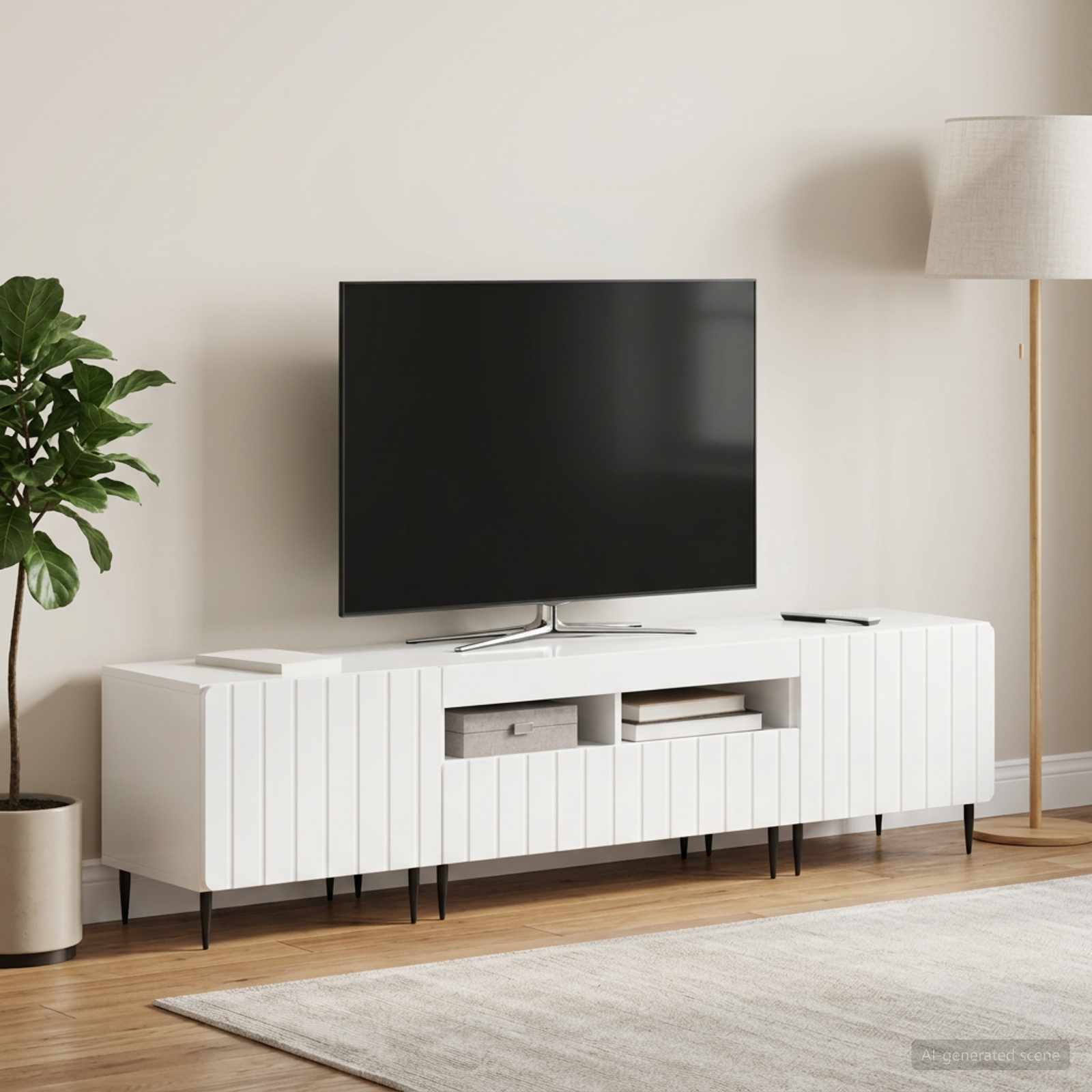 5-delna LED TV omarica Bela visok sijaj Inženirski les