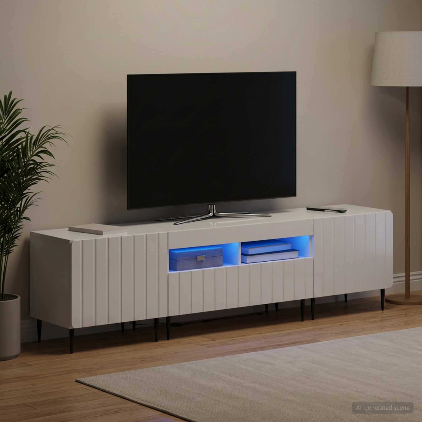 5-delna LED TV omarica Bela visok sijaj Inženirski les - slika 3