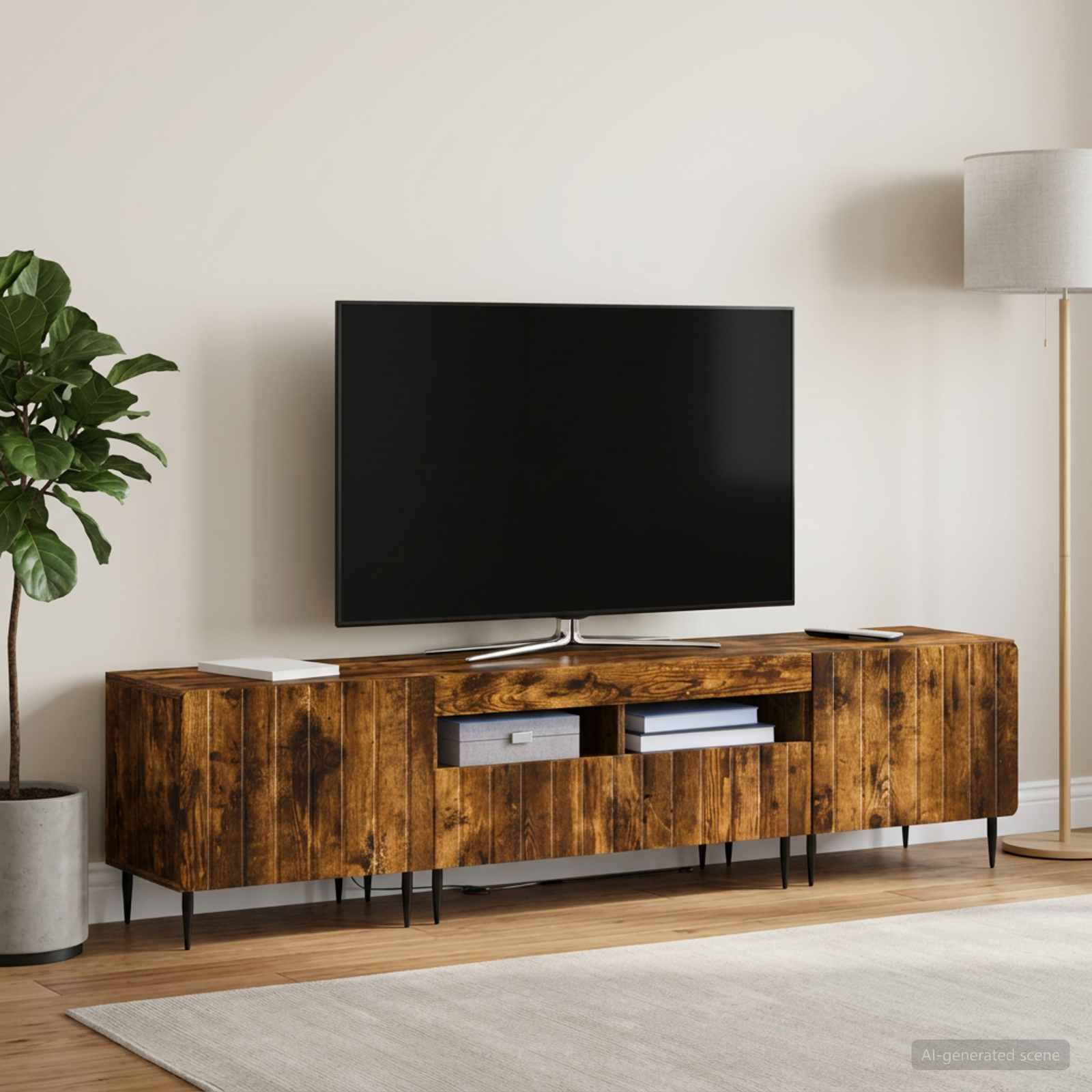 5 osan LED TV-kaappi Savutammi Tekninen puu - Image 3