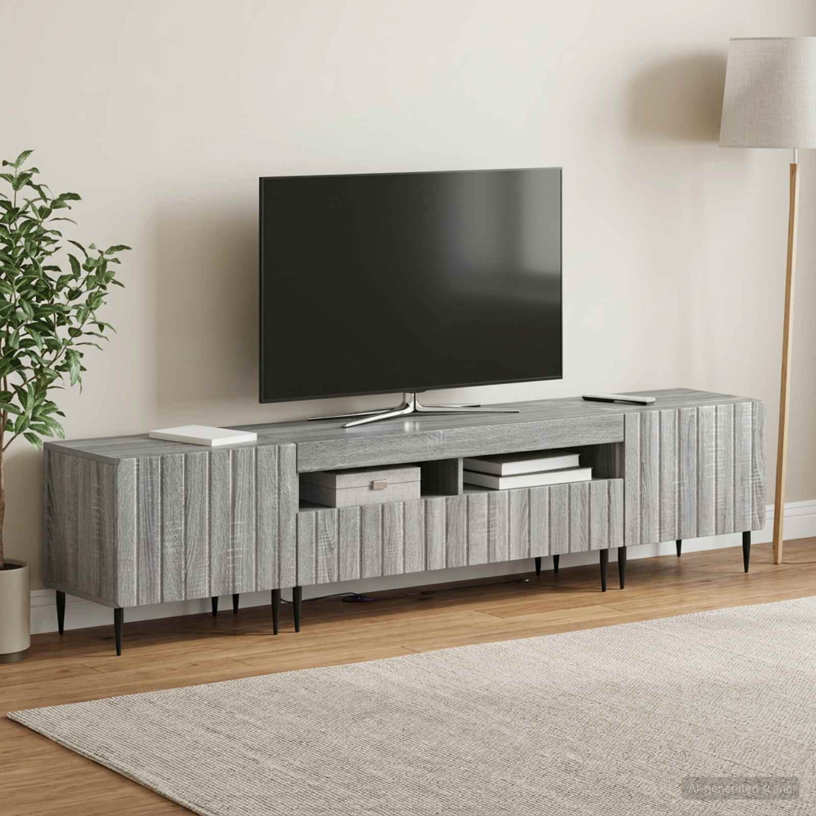5 osan LED TV-kaappi Harmaa Sonoma Tekninen puu - Image 3