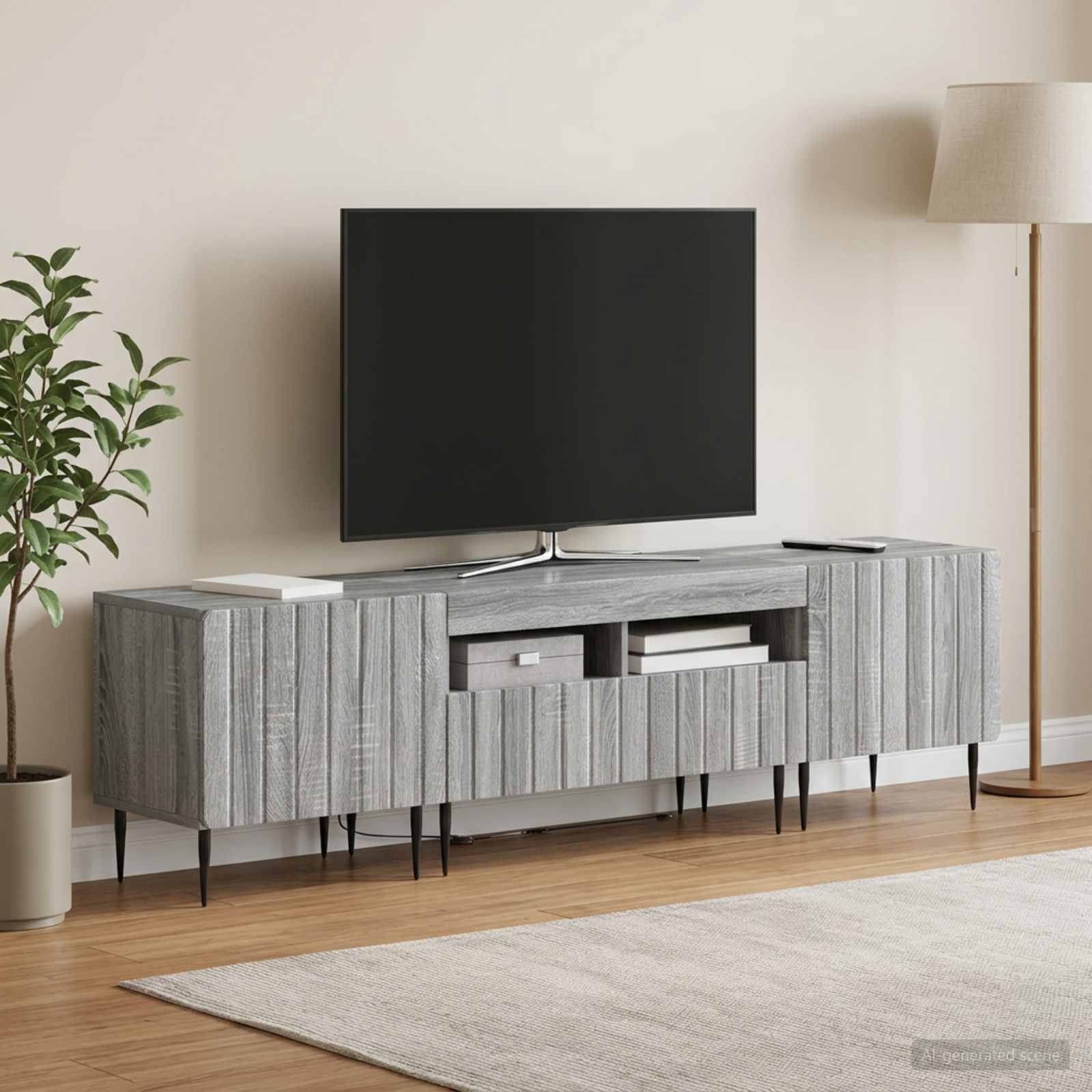5 osan LED TV-kaappi Harmaa Sonoma Tekninen puu - Image 3