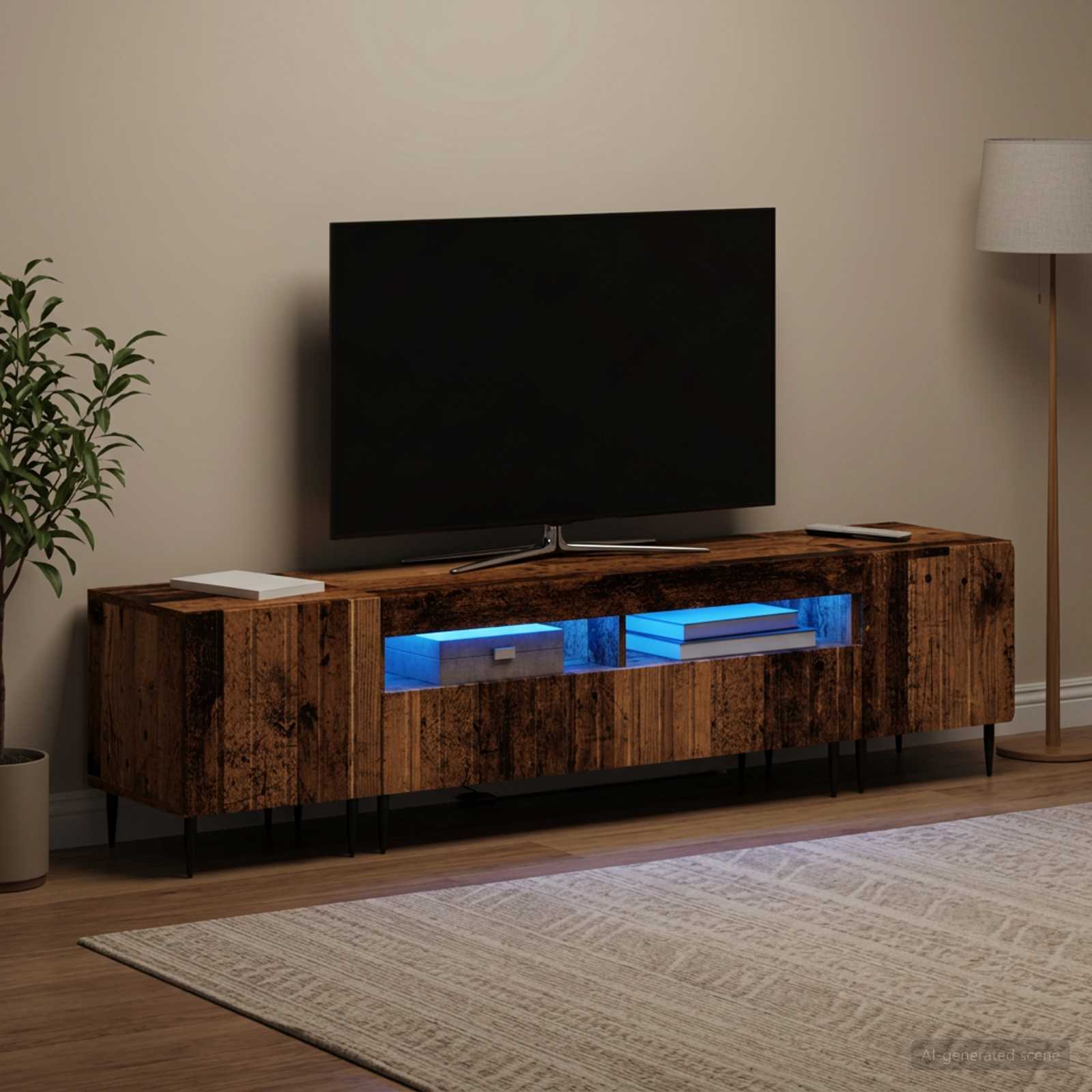 5 osan LED TV-kaappi Vanha puu Tekninen puu - Image 3