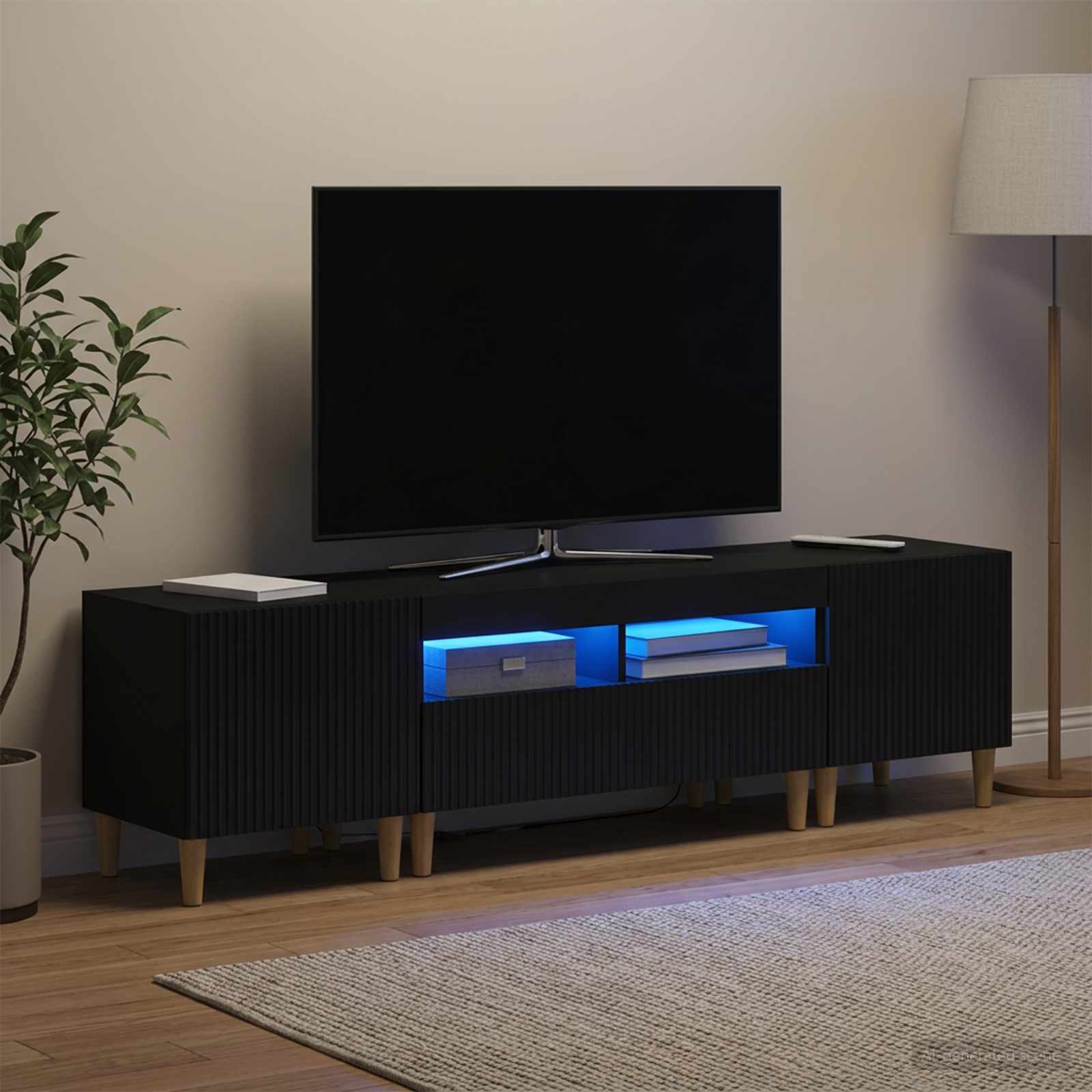 5-delna LED TV omarica Črna Inženirski les - slika 3